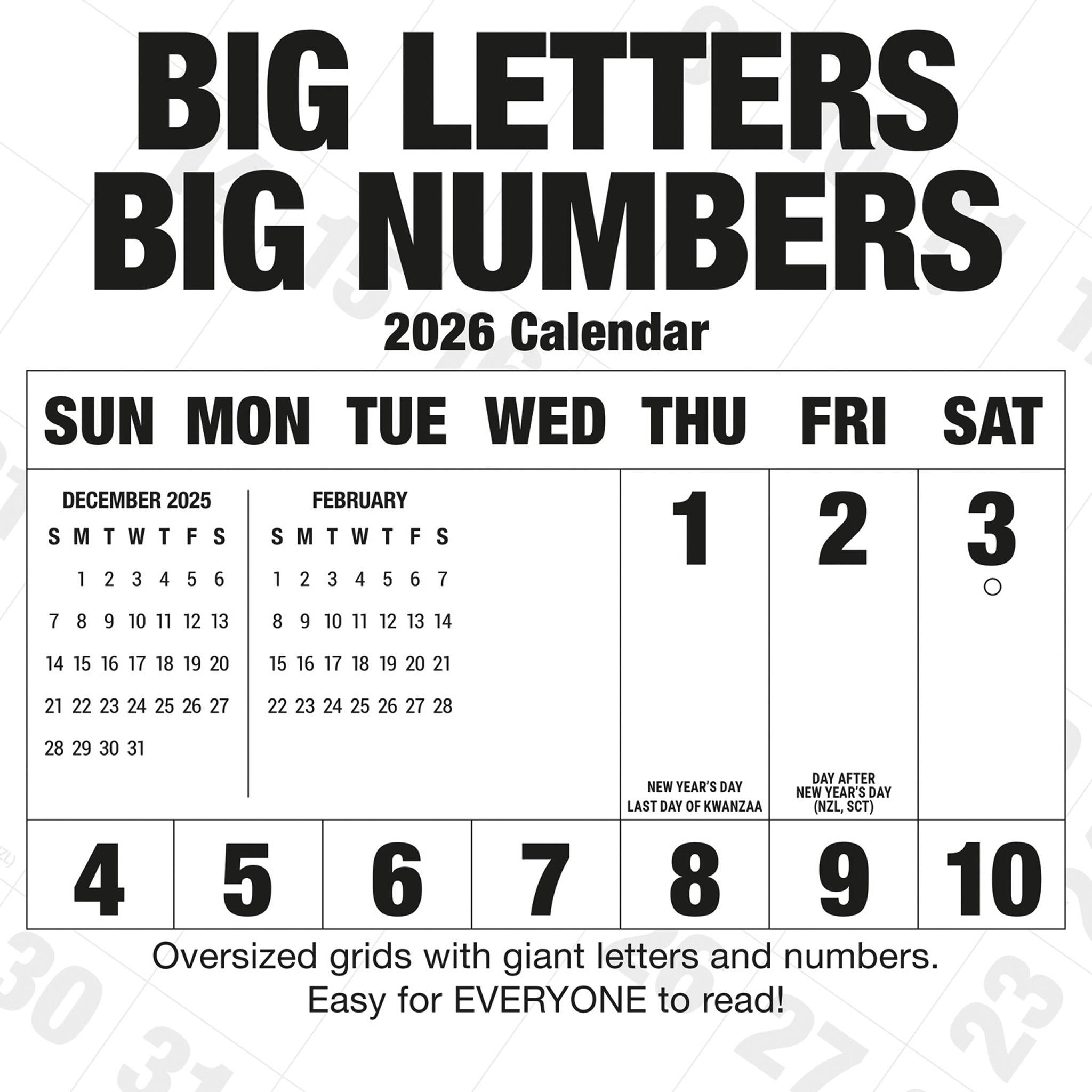 Big Letters Big Numbers 2026 Wall Calendar