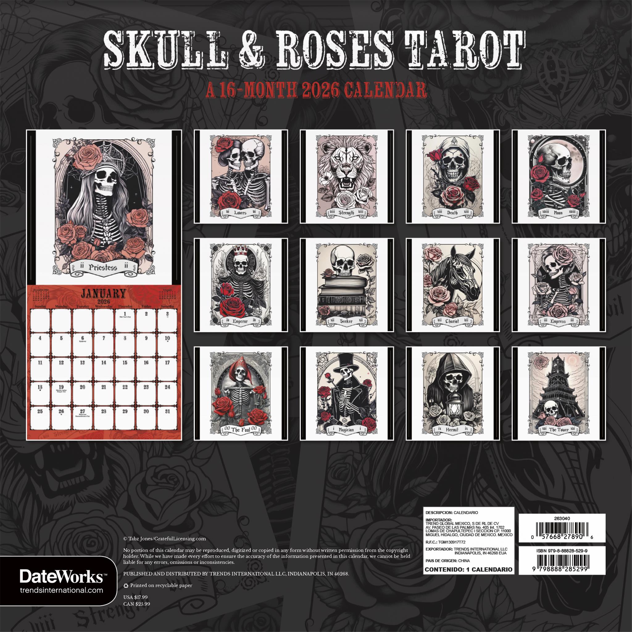 Tarot - Skulls & Roses 2026 Wall Calendar - Online Only