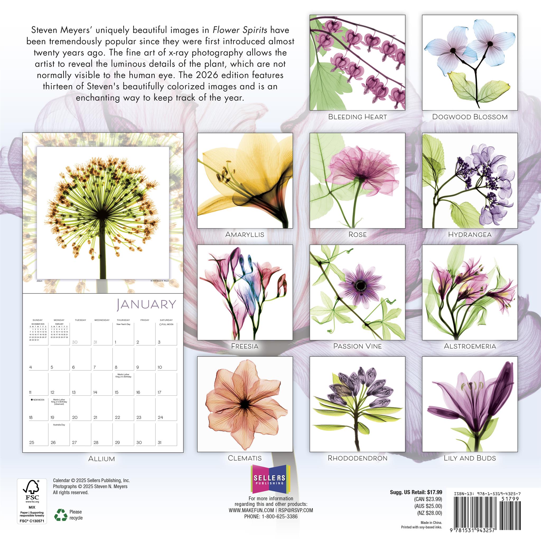 Flower Spirits 2026 Wall Calendar