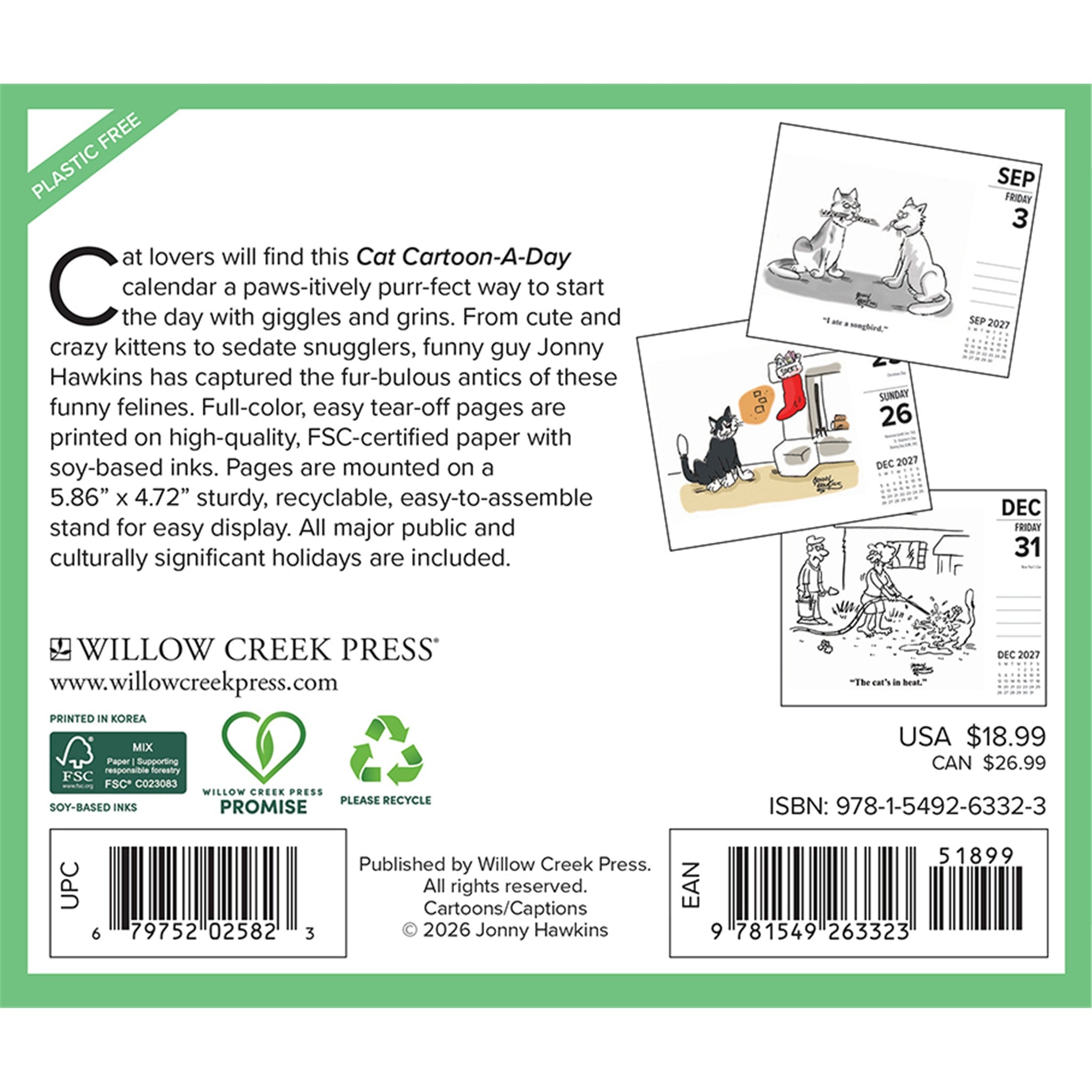 Cat Cartoon-A-Day by Jonny Hawkins 2027 Box Calendar