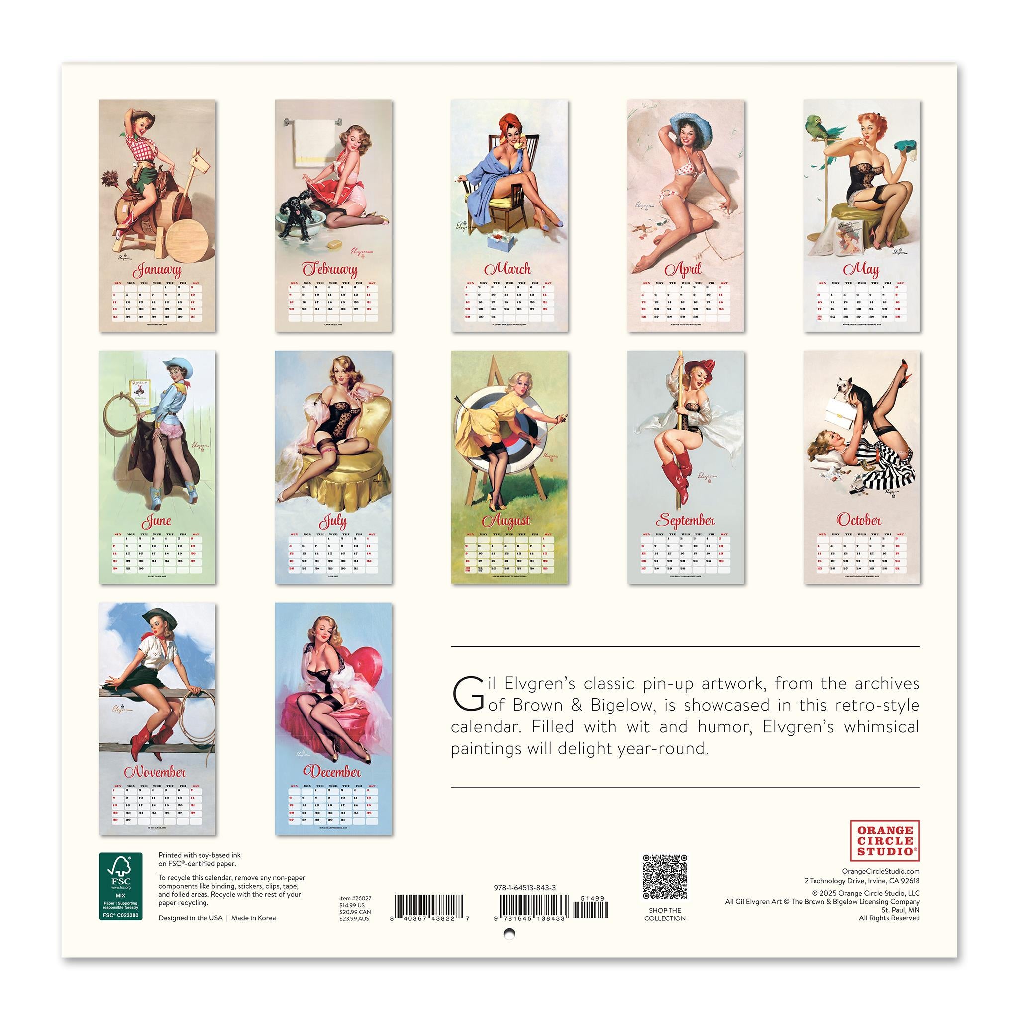 Elvgren Pin Up Girls 2026 Wall Calendar