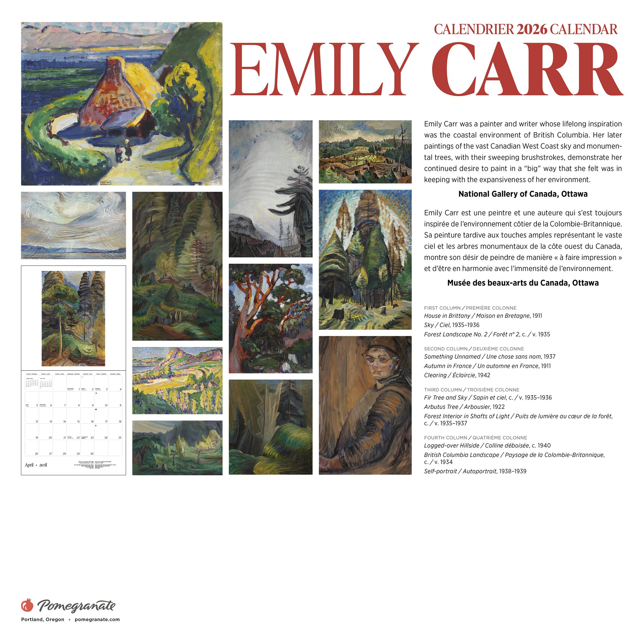 Emily Carr 2026 Wall Calendar