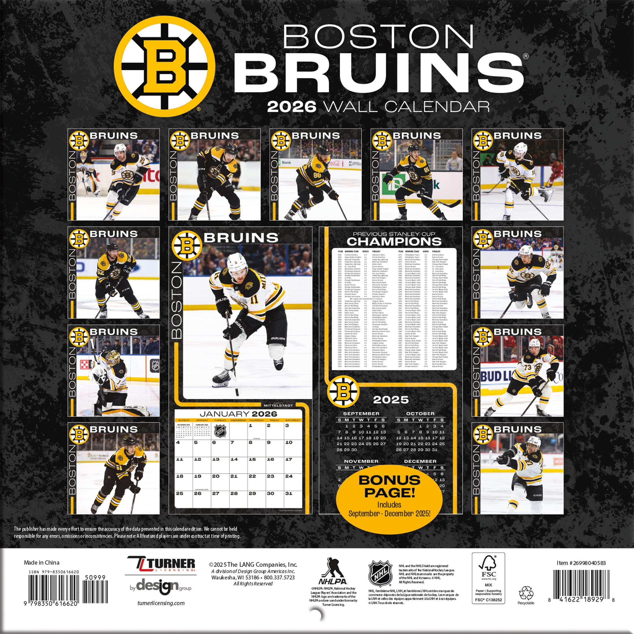 NHL Boston Bruins 2026 Mini Calendar