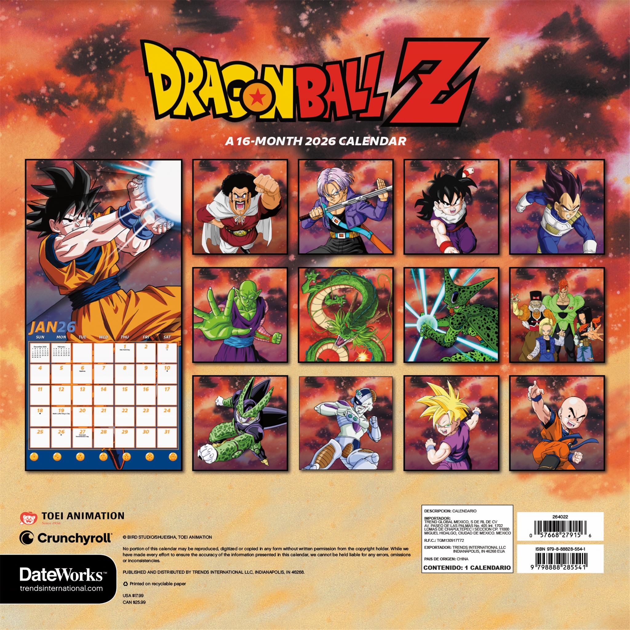 Dragon Ball Z 2026 Wall Calendar