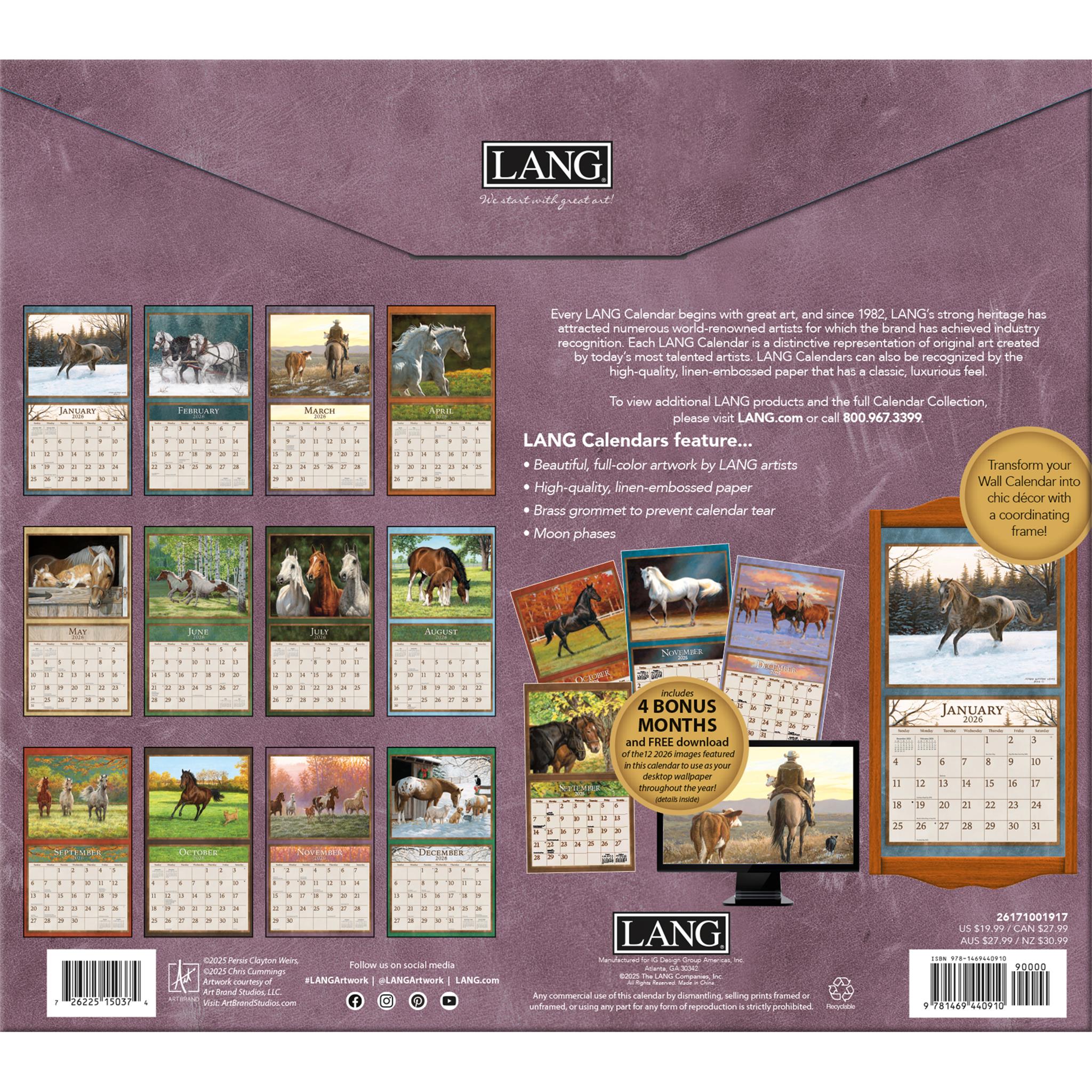 Horses In The Mist 2025-2026 Deluxe Special Edition Wall Calendar with Bonus Months