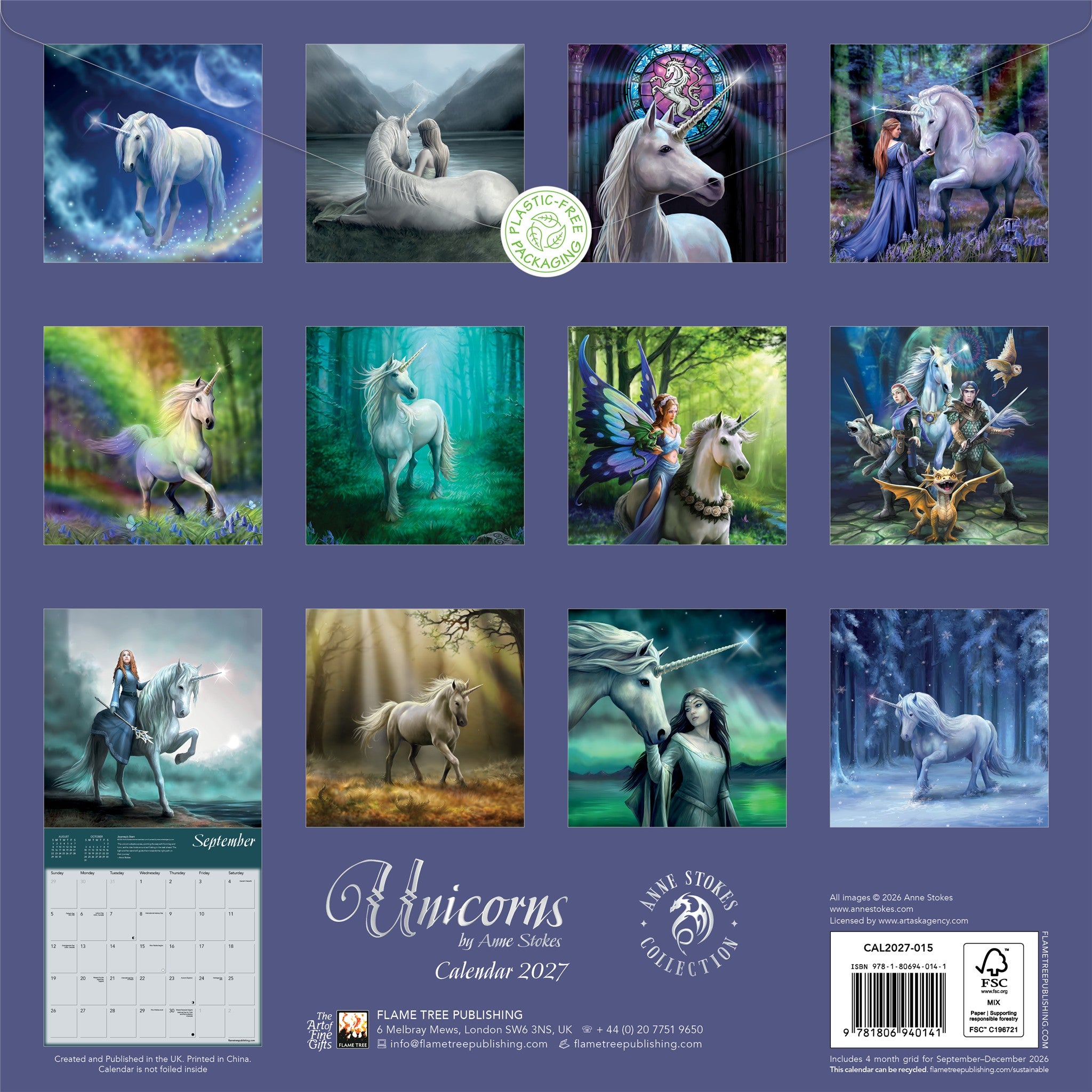 Unicorns by Anne Stokes 2027 Wall Calendar