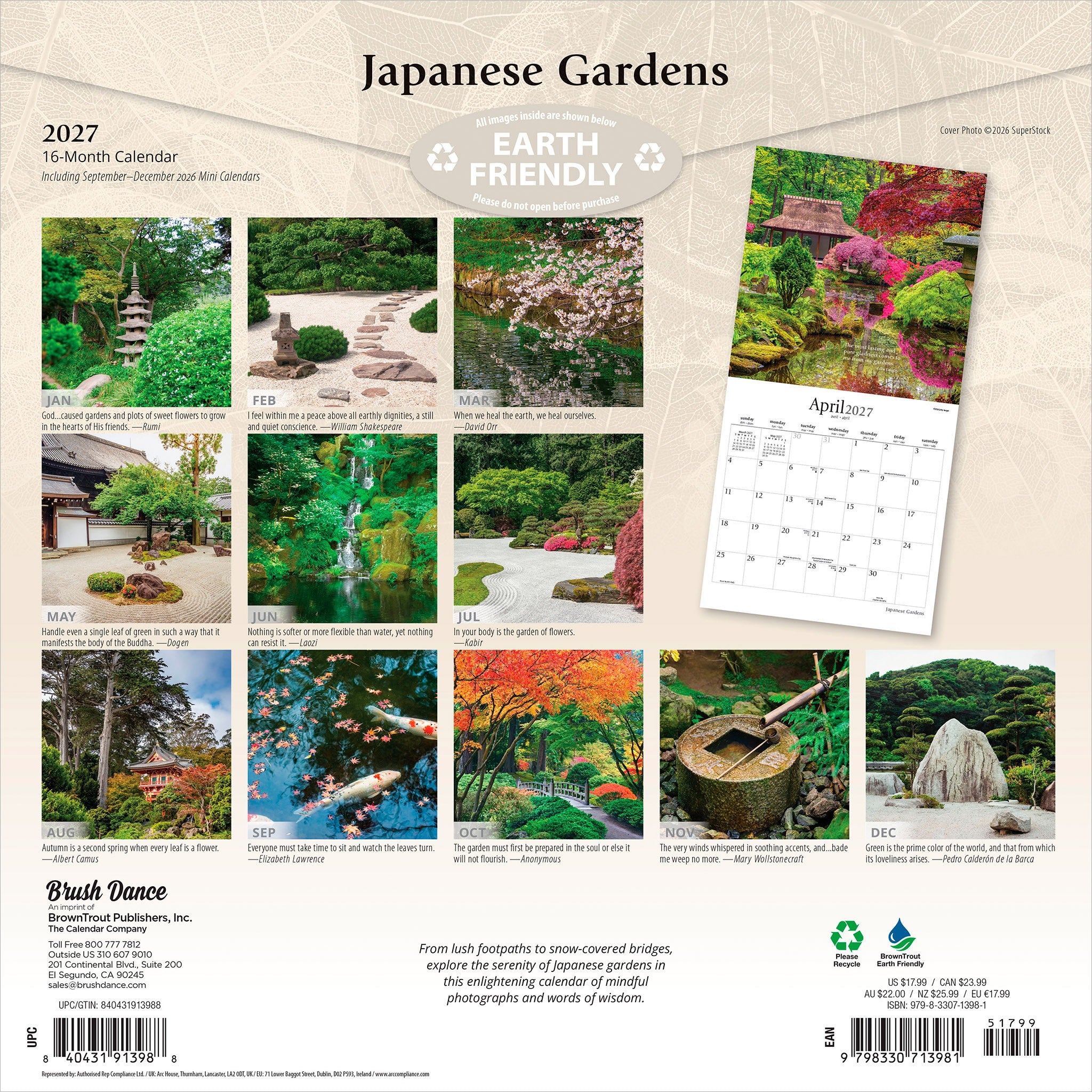 Japanese Gardens 2027 Wall Calendar