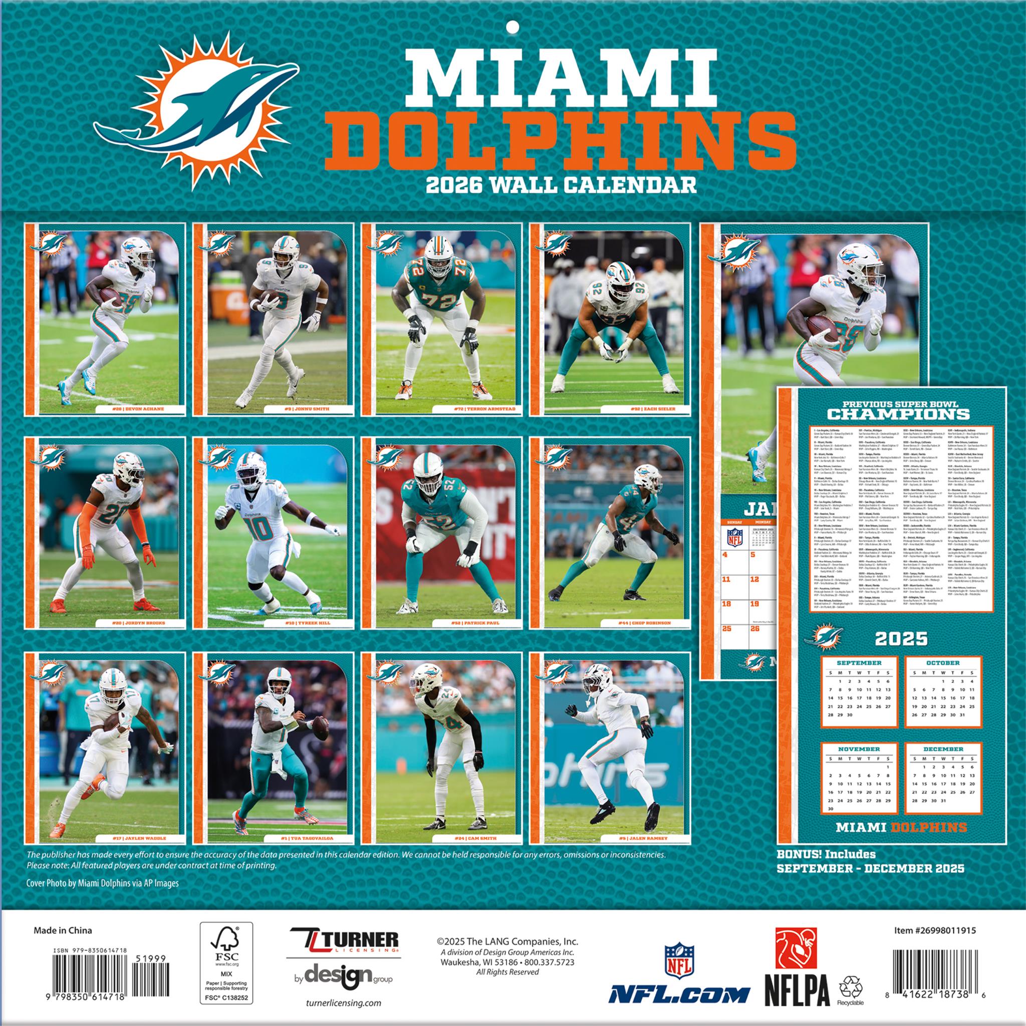 NFL Miami Dolphins 2026 Wall Calendar - Online Only