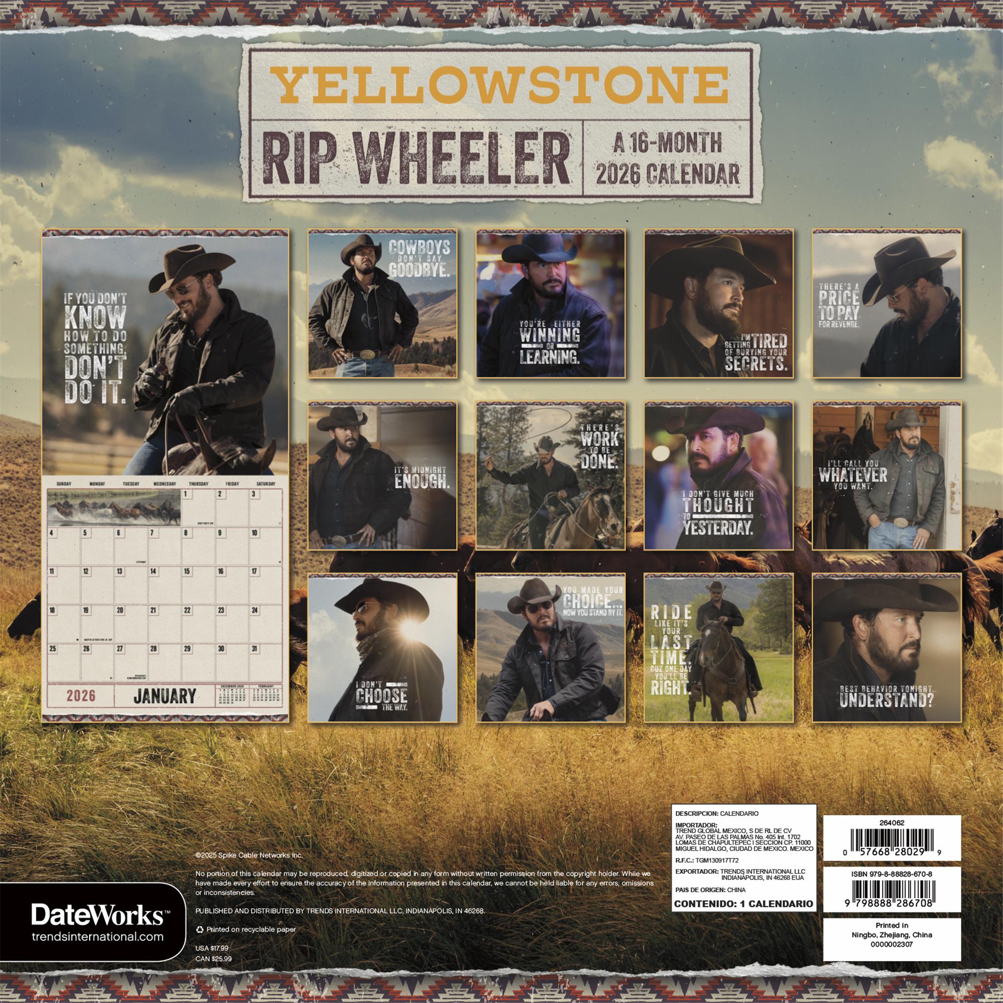 Yellowstone Rip Wheeler 2026 Wall Calendar - Online Only