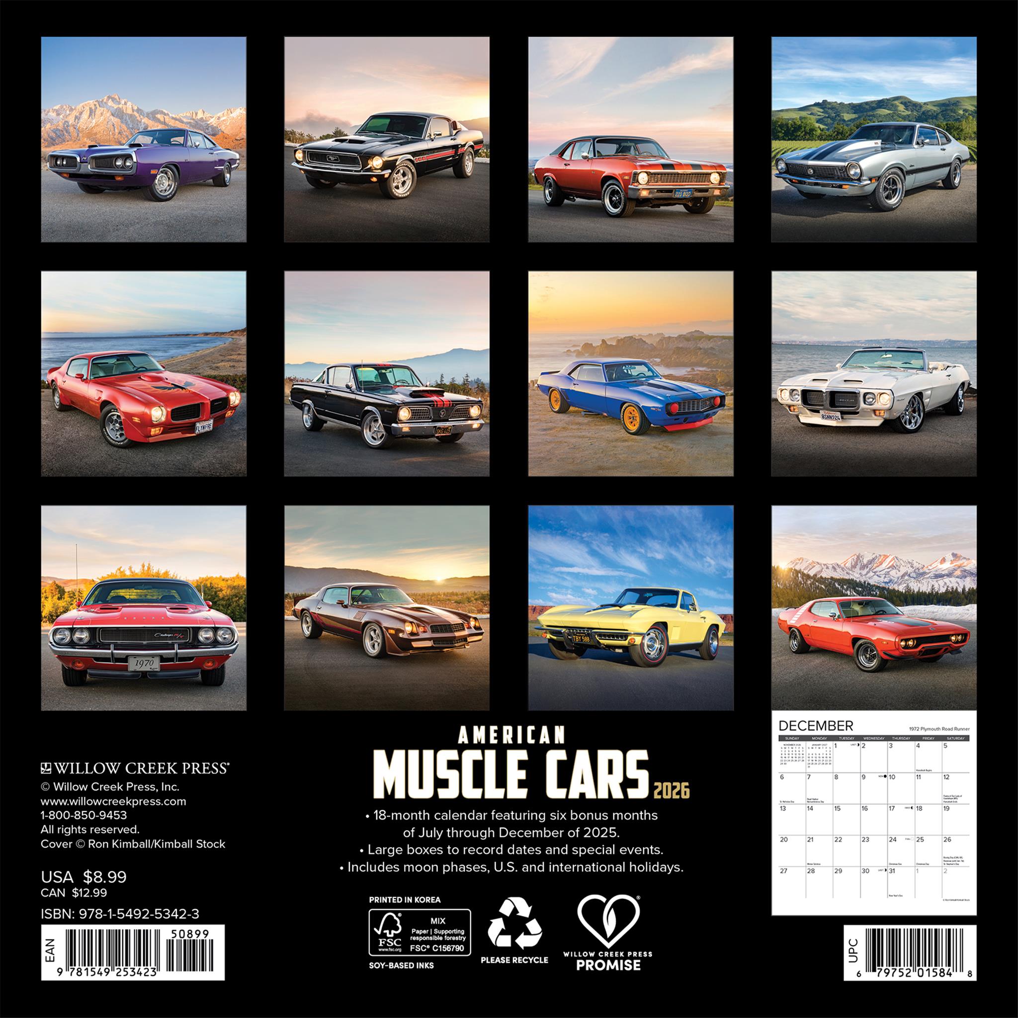 American Muscle Cars 2026 Mini Calendar