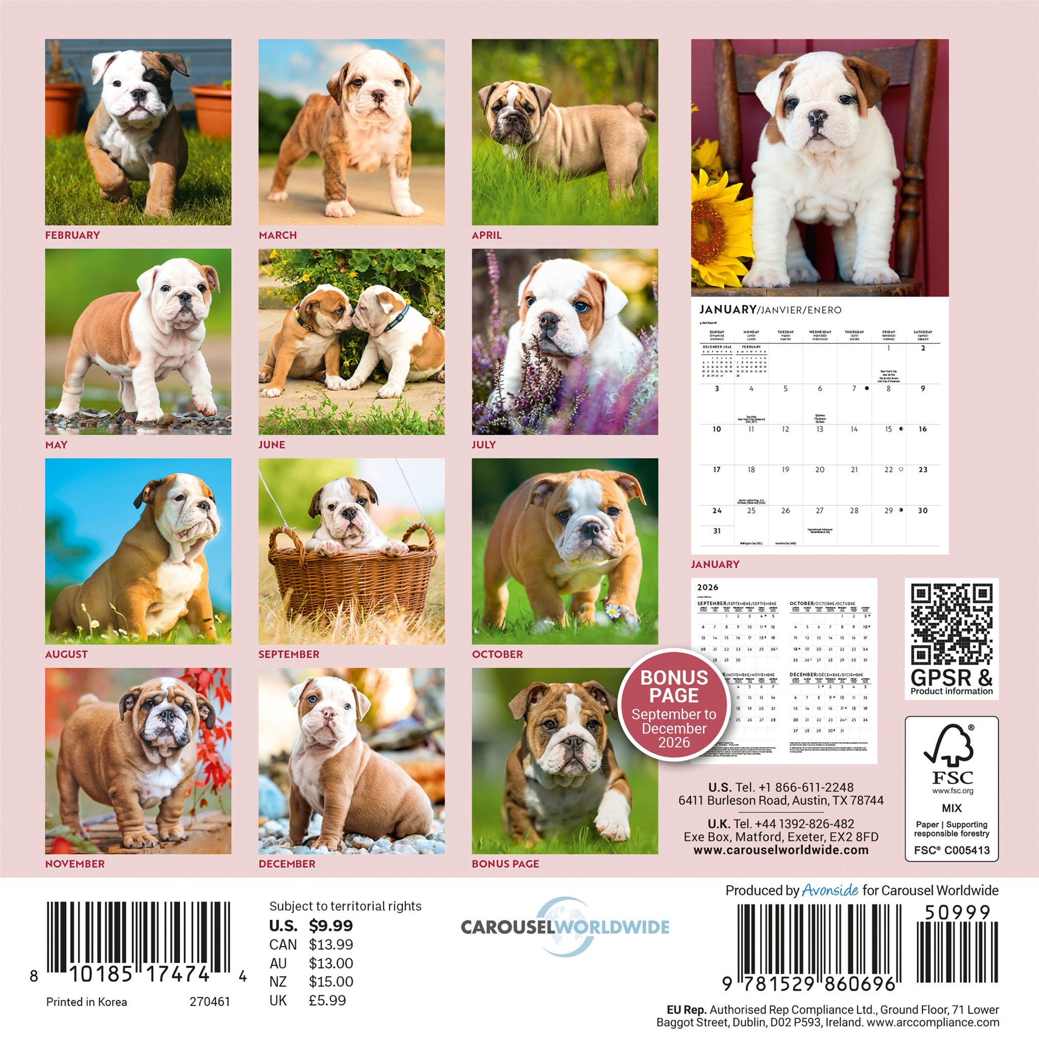 Bulldog Puppies 2027 Mini Calendar