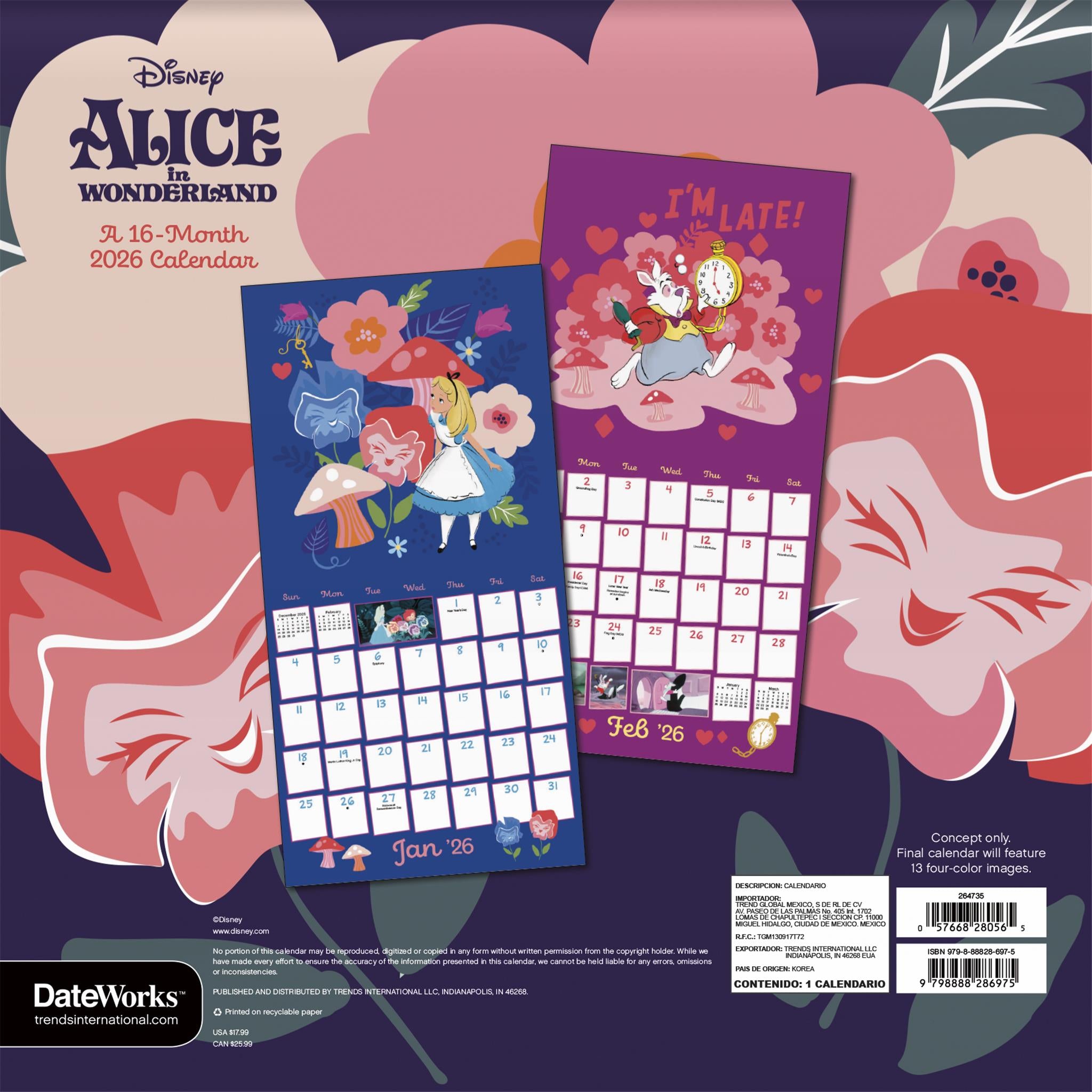 Alice In Wonderland 2026 Wall Calendar - Online Only