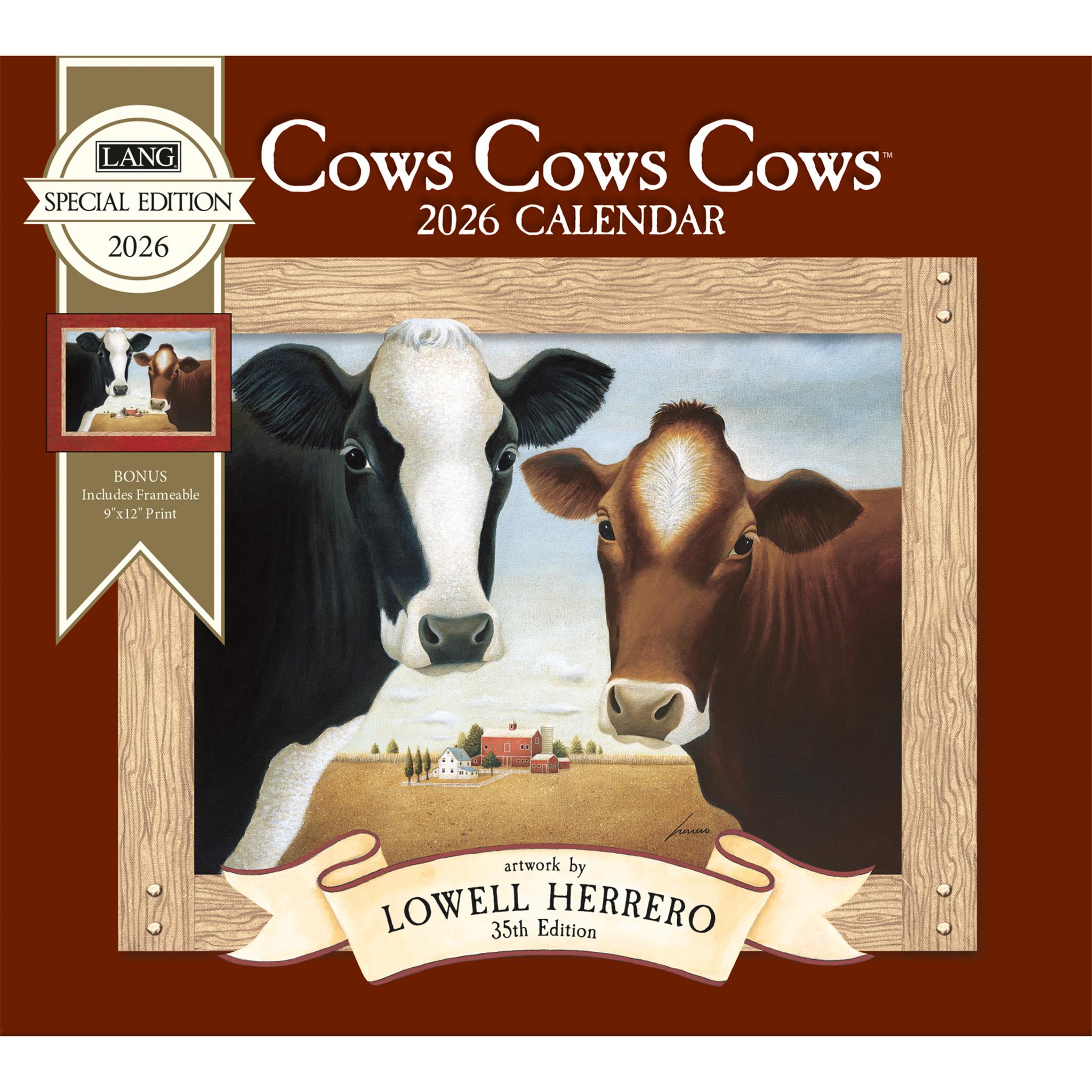 Cows Cows Cows 2026 Deluxe Special Edition Wall Calendar with Print