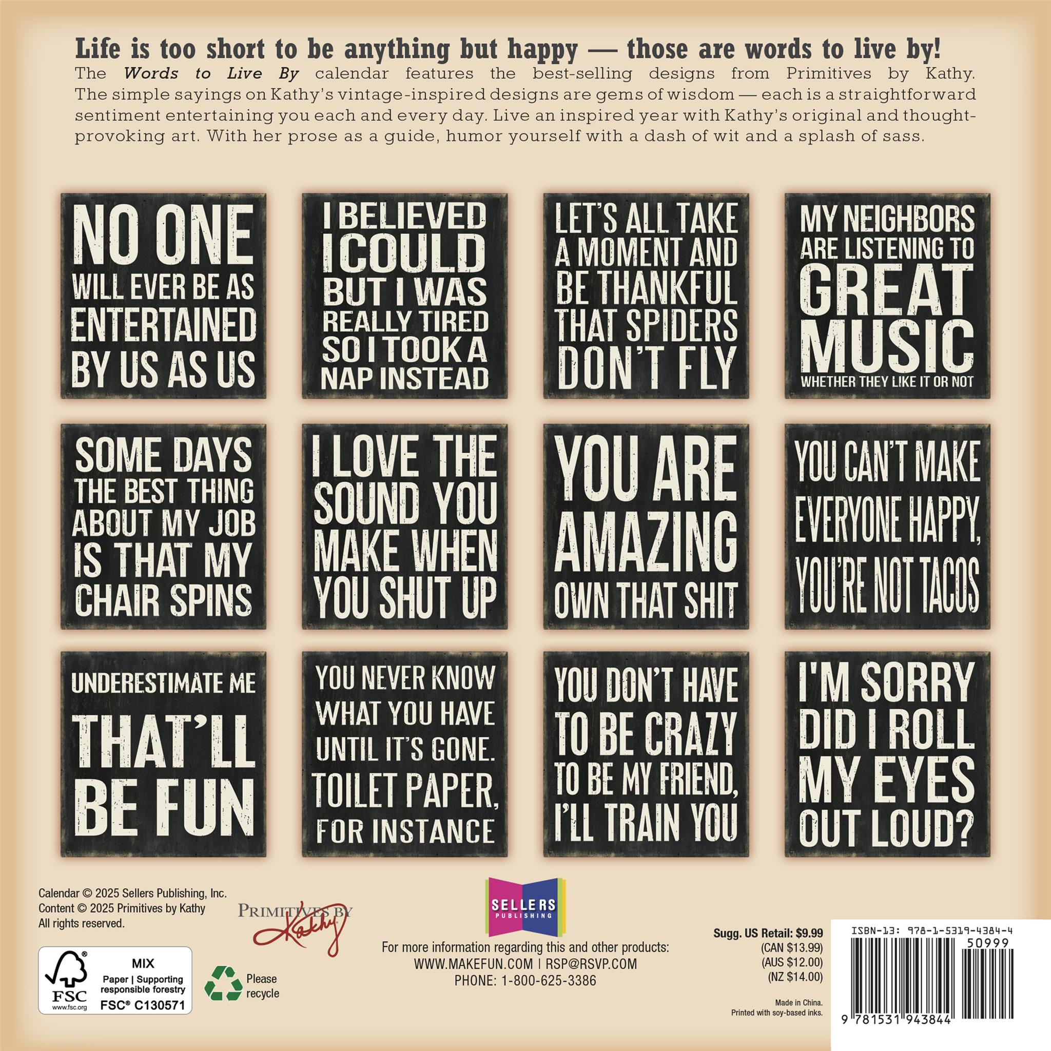 Words To Live By 2026 Mini Calendar