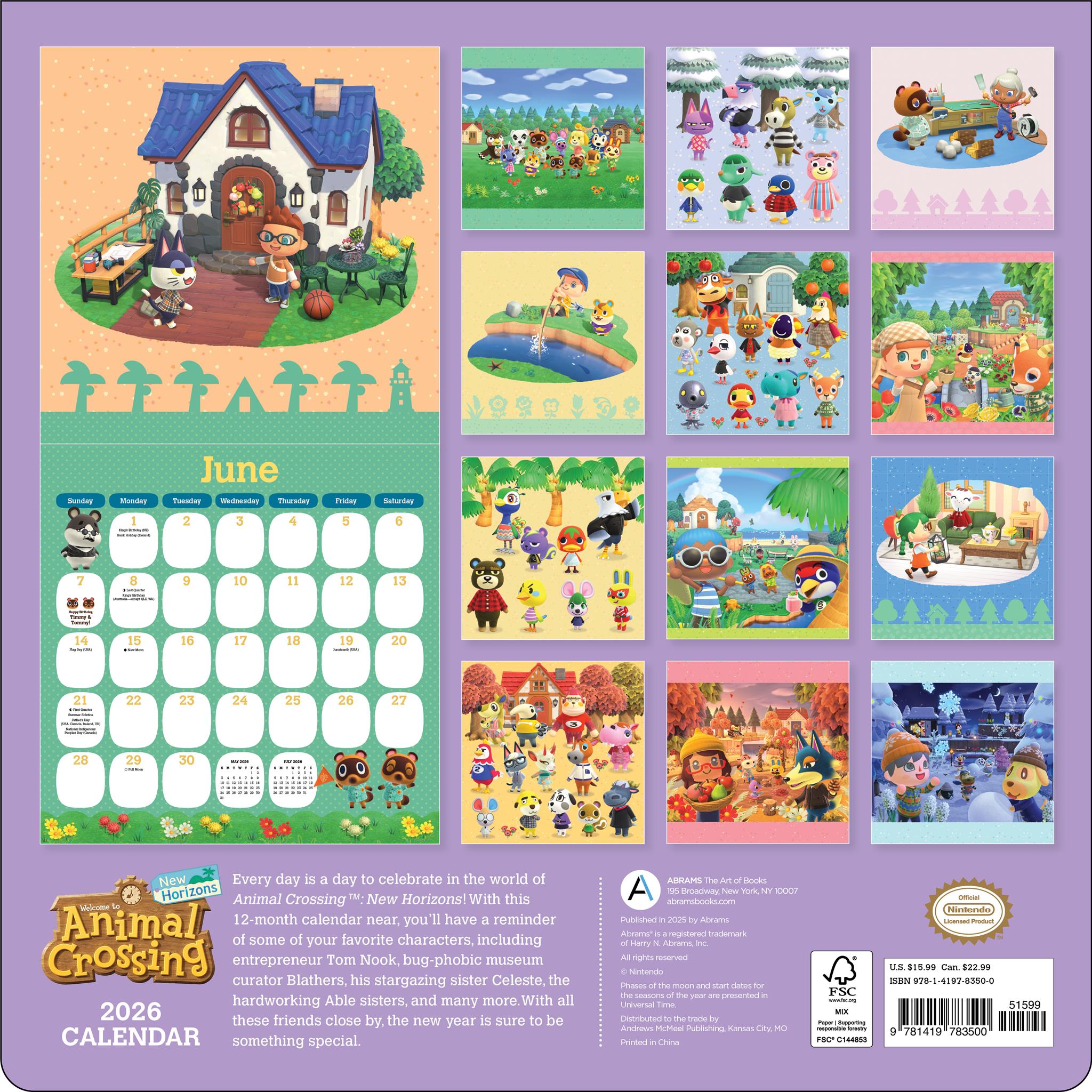Animal Crossing New Horizons 2026 Wall Calendar