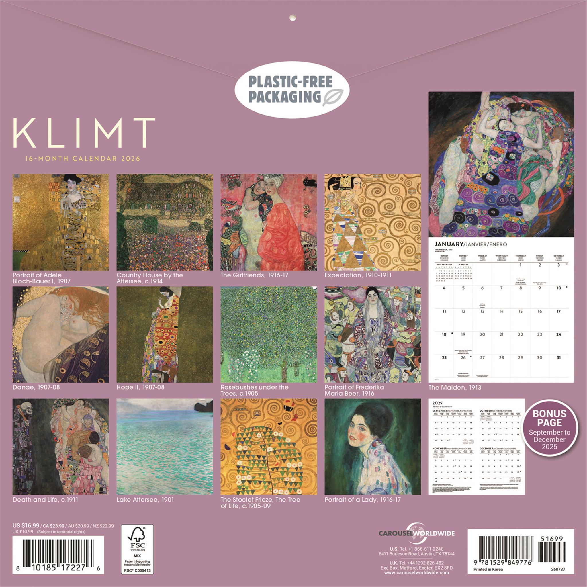 Klimt 2026 Wall Calendar