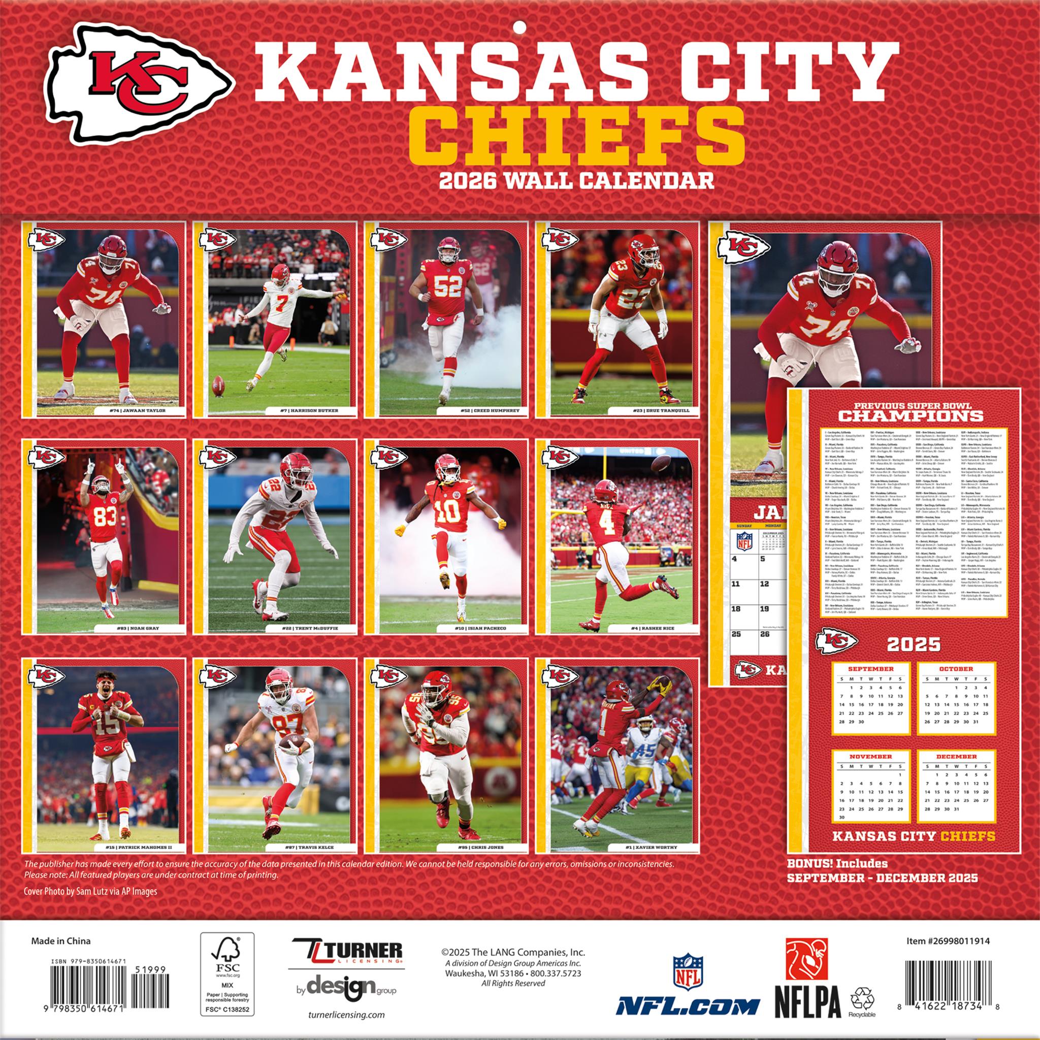 NFL Kansas City Chiefs 2026 Wall Calendar