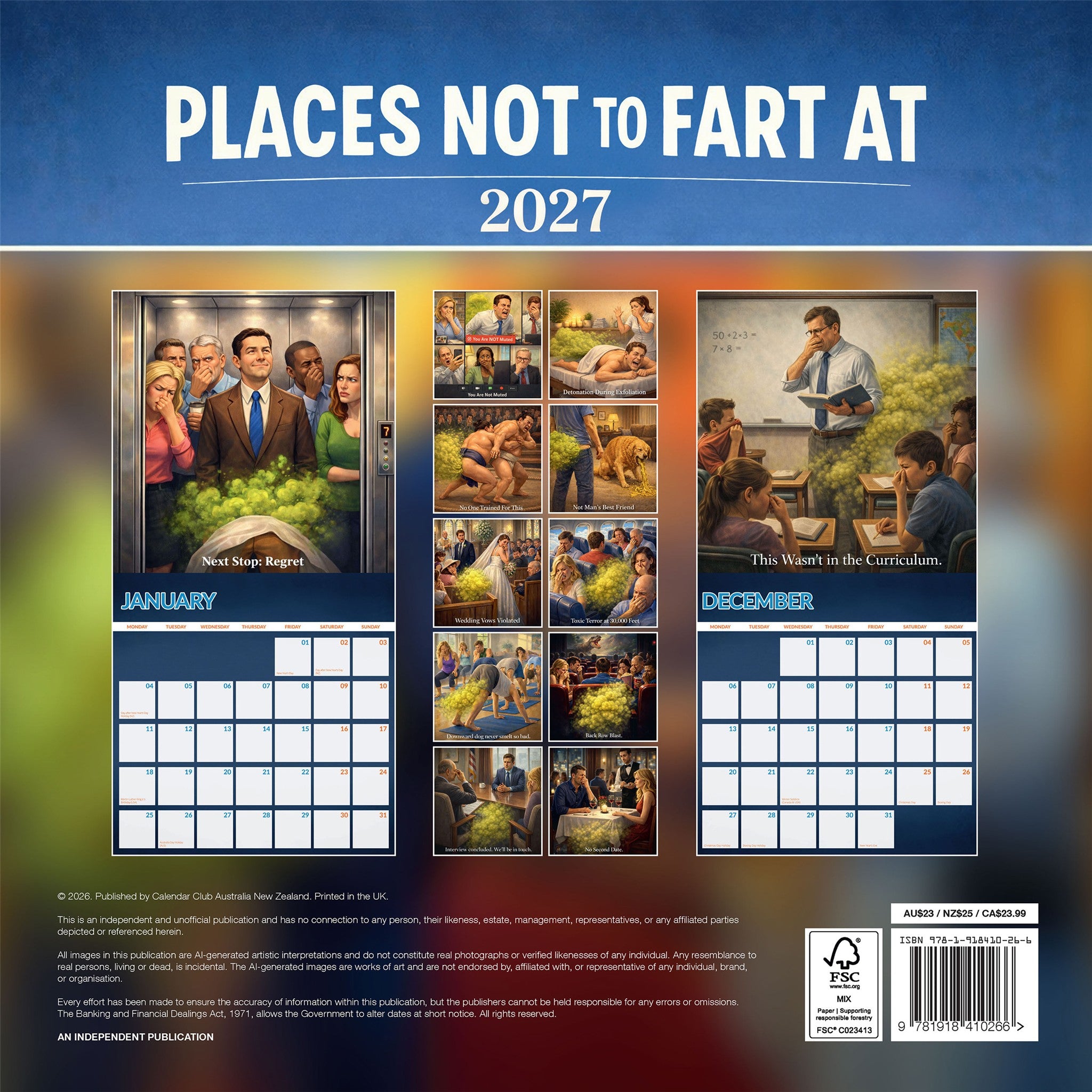 Places Not to Fart at 2027 Wall Calendar