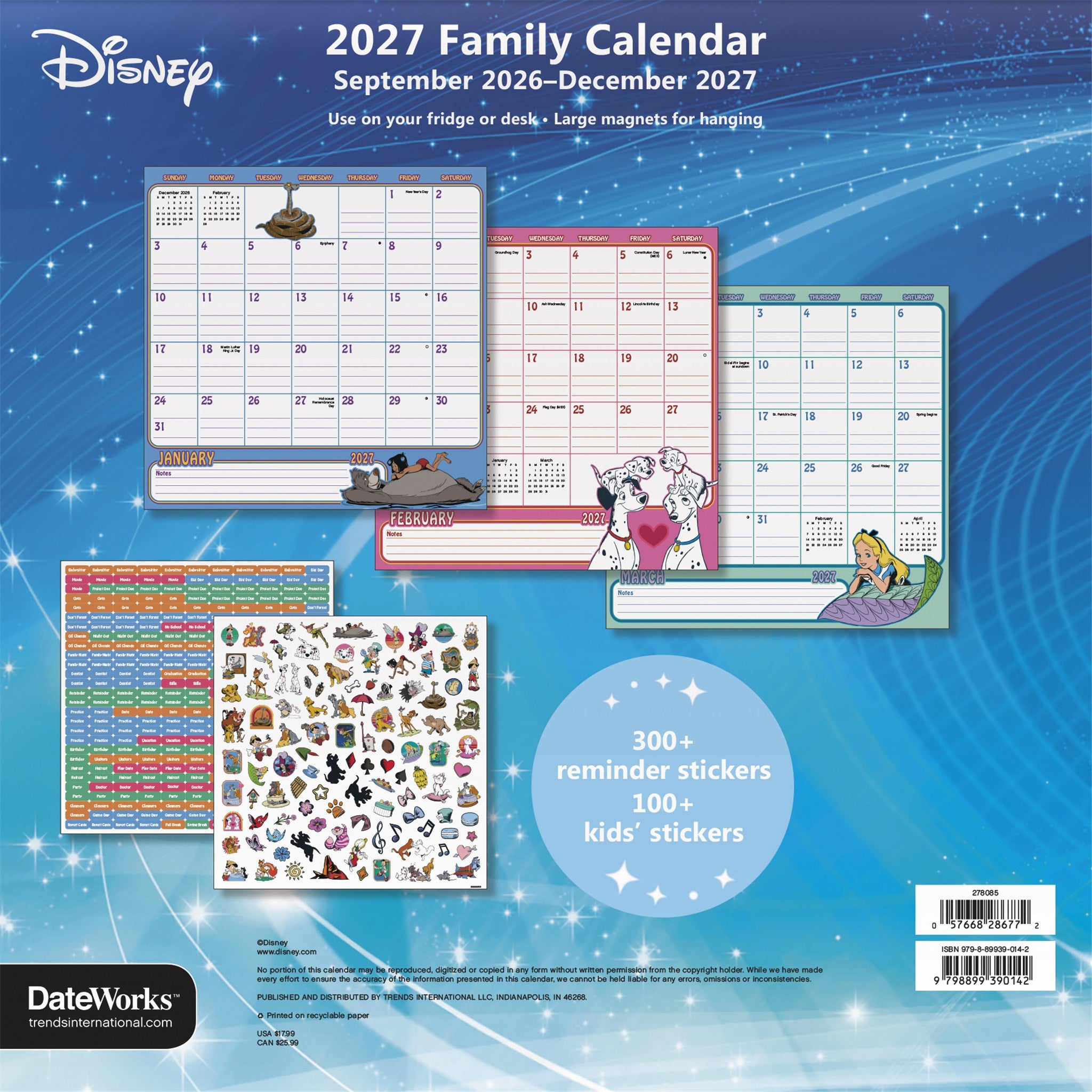 Disney Classic Family Magnetic 2027 Wall Calendar - Online Only