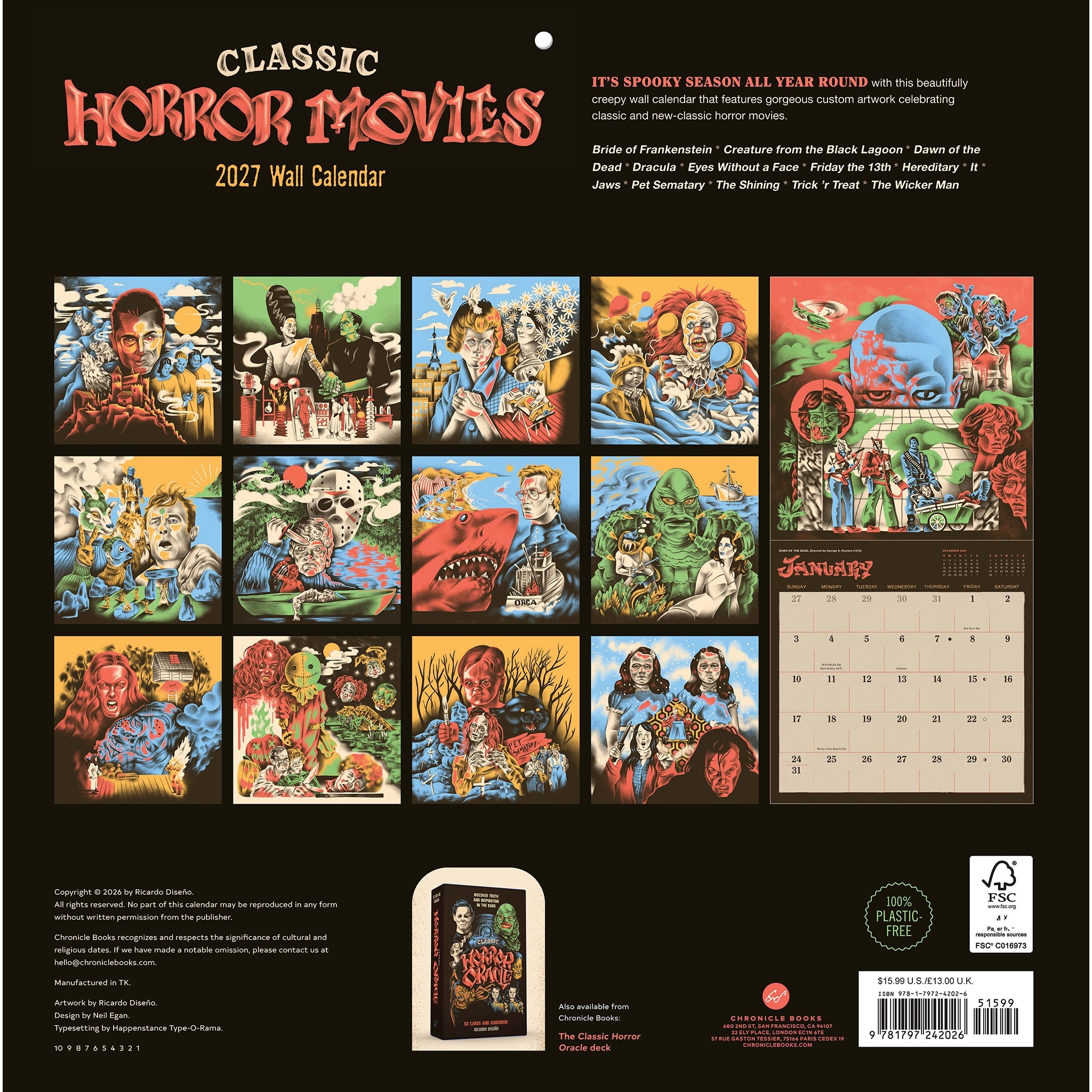 Classic Horror Movies 2027 Wall Calendar - Online Only