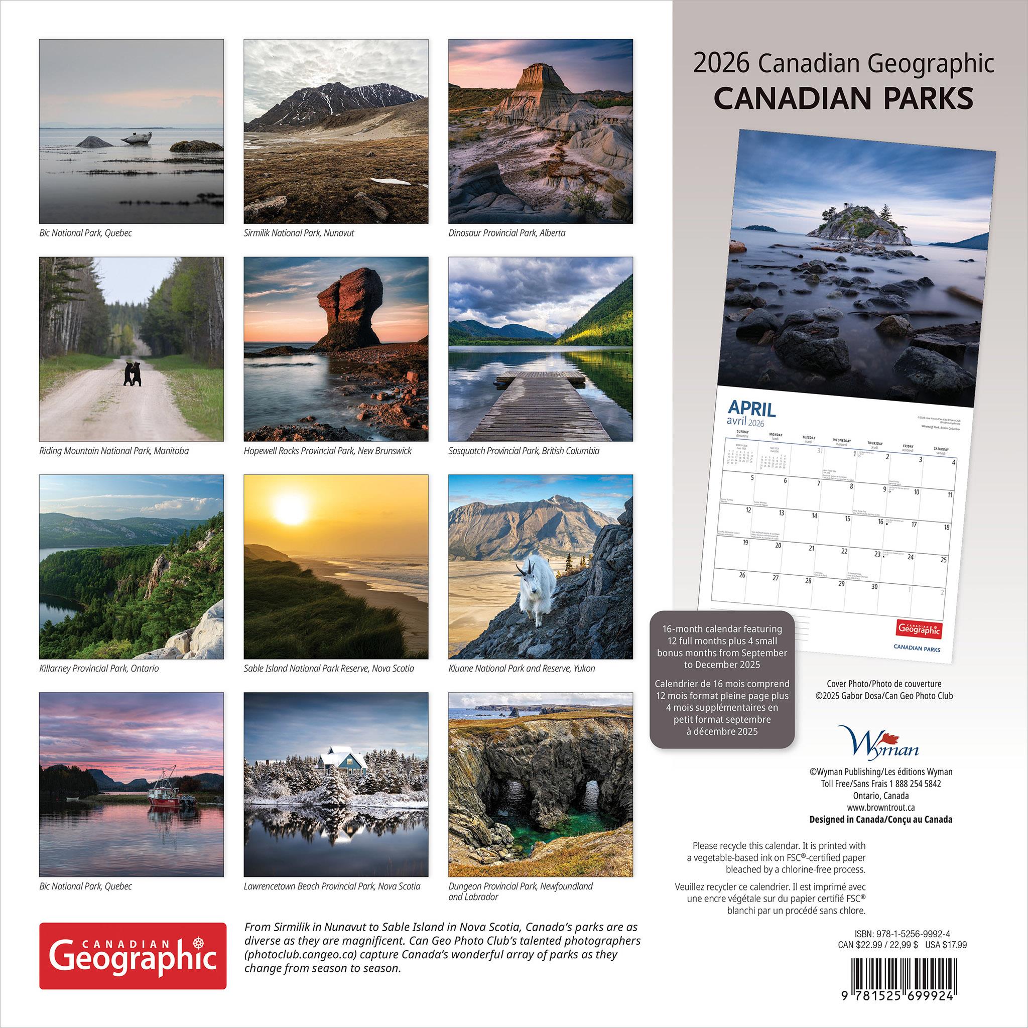Canadian Geographic Canadian Parks 2026 Wall Calendar