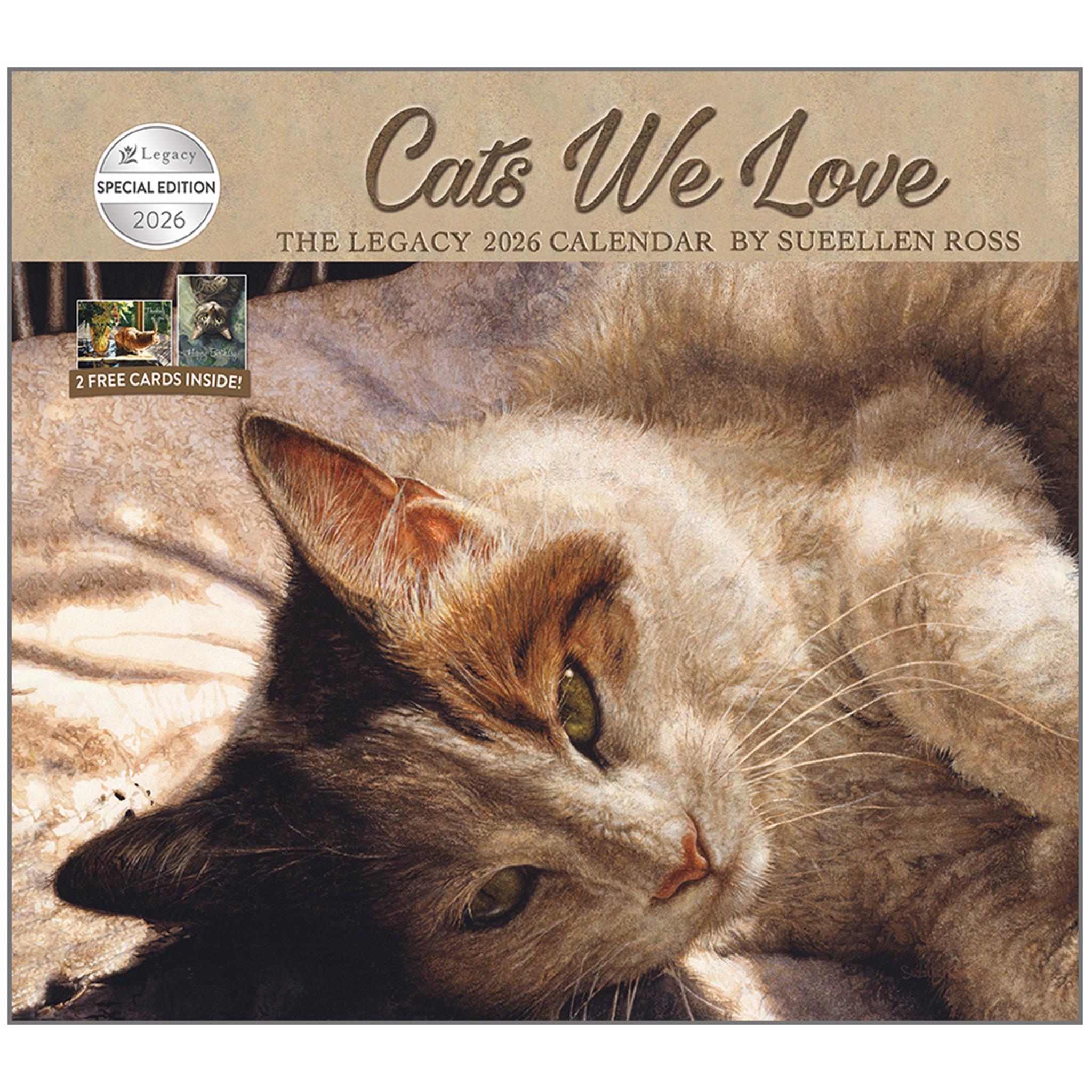 Cats We Love 2026 Deluxe Special Edition Wall Calendar with Cards