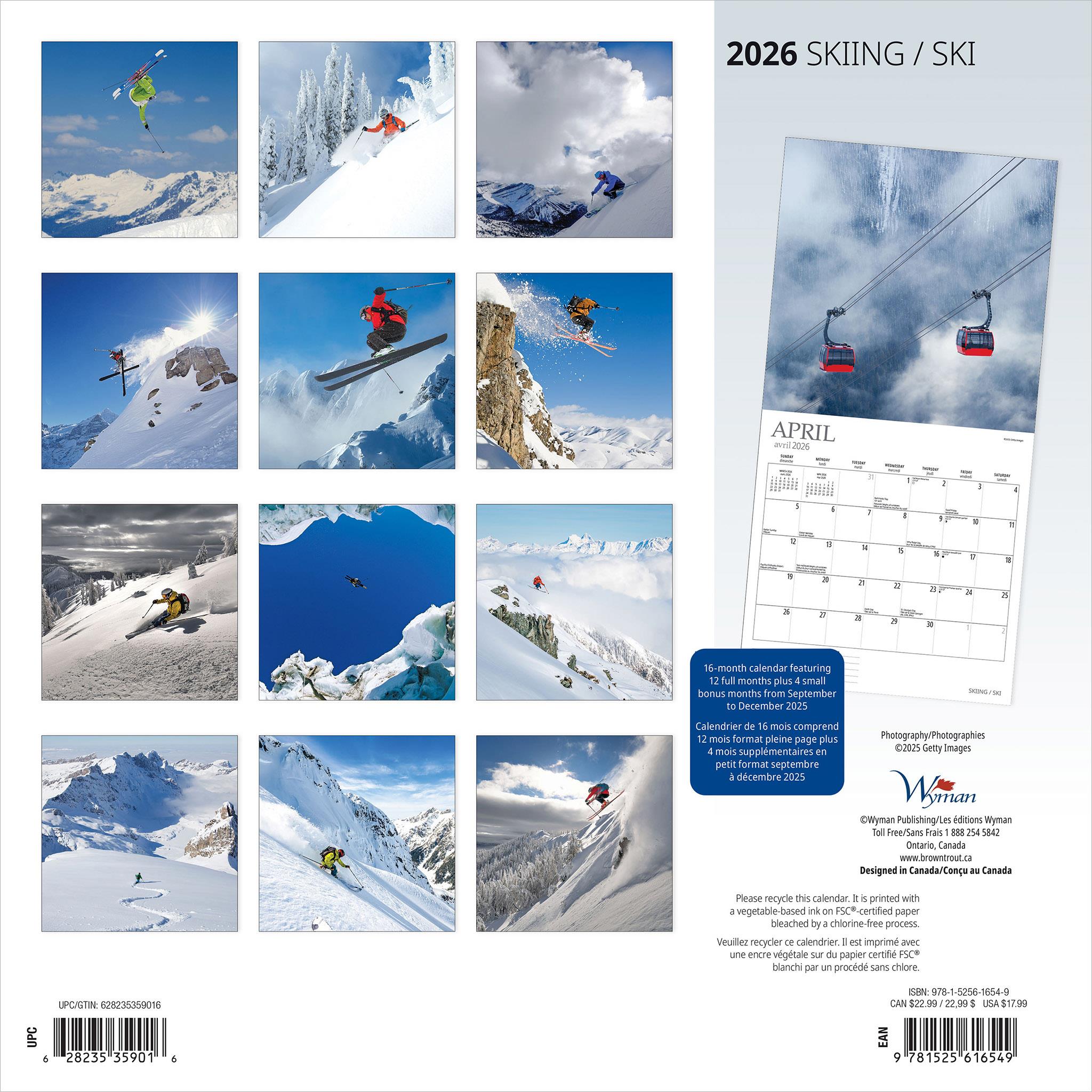 Skiing 2026 Wall Calendar