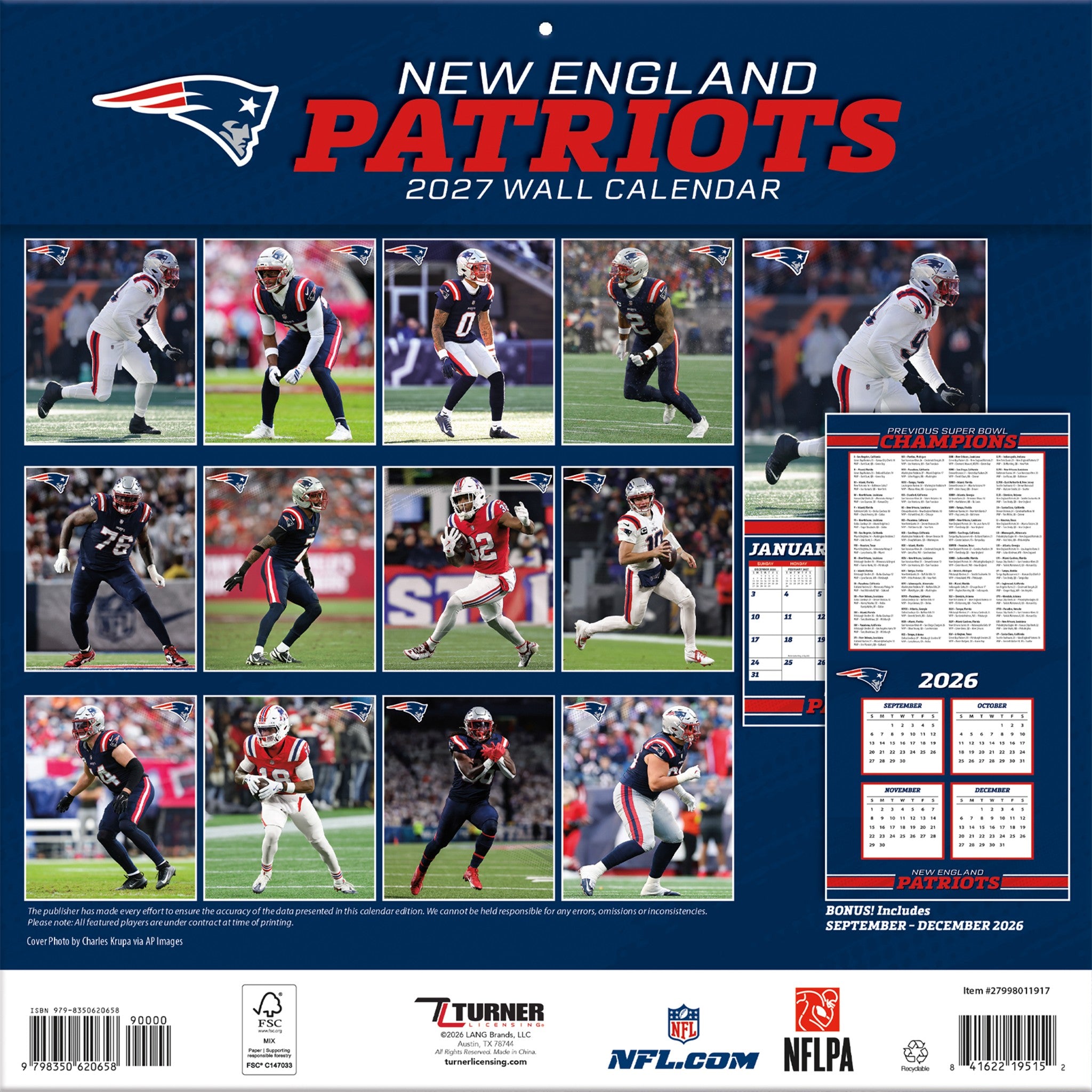 NFL New England Patriots 2027 Wall Calendar