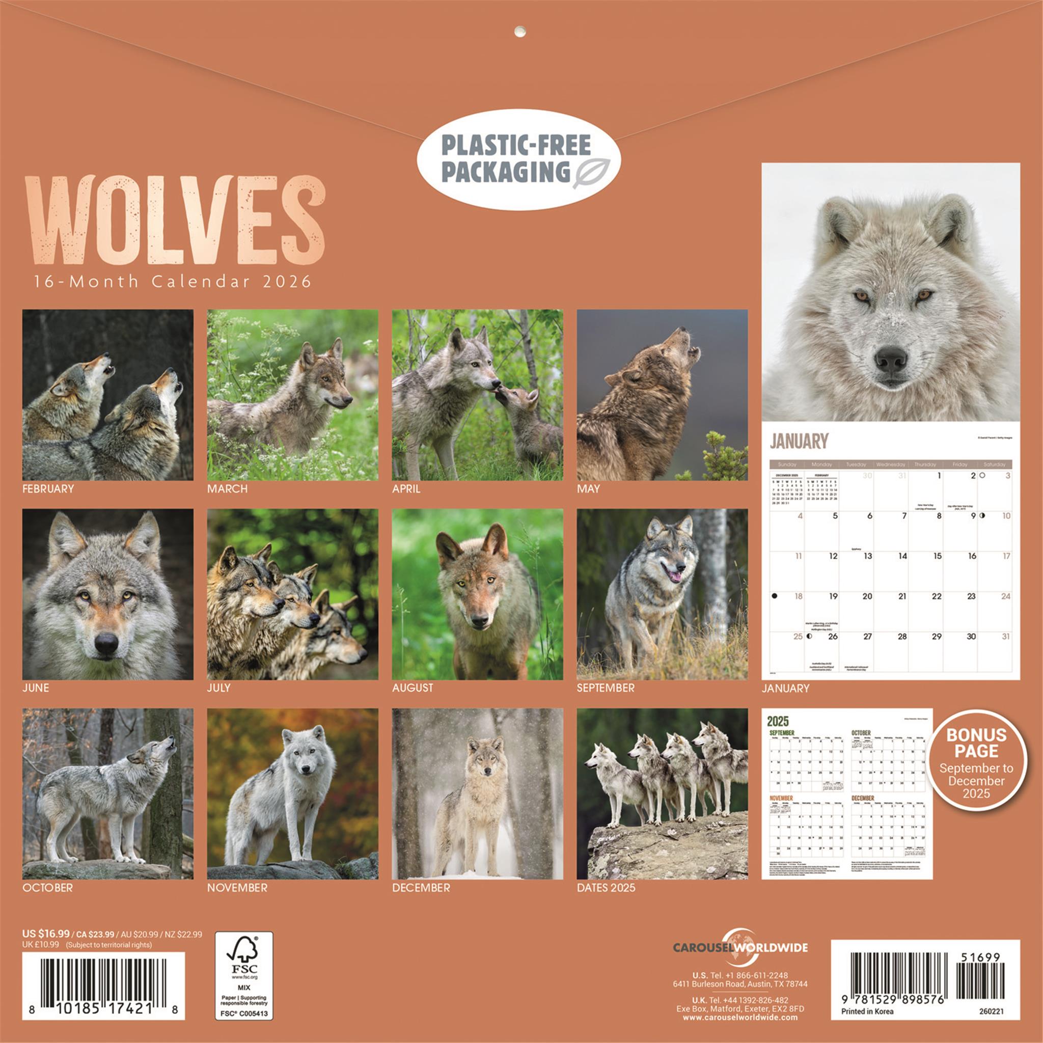 Wolves 2026 Wall Calendar - Calendar Club Canada