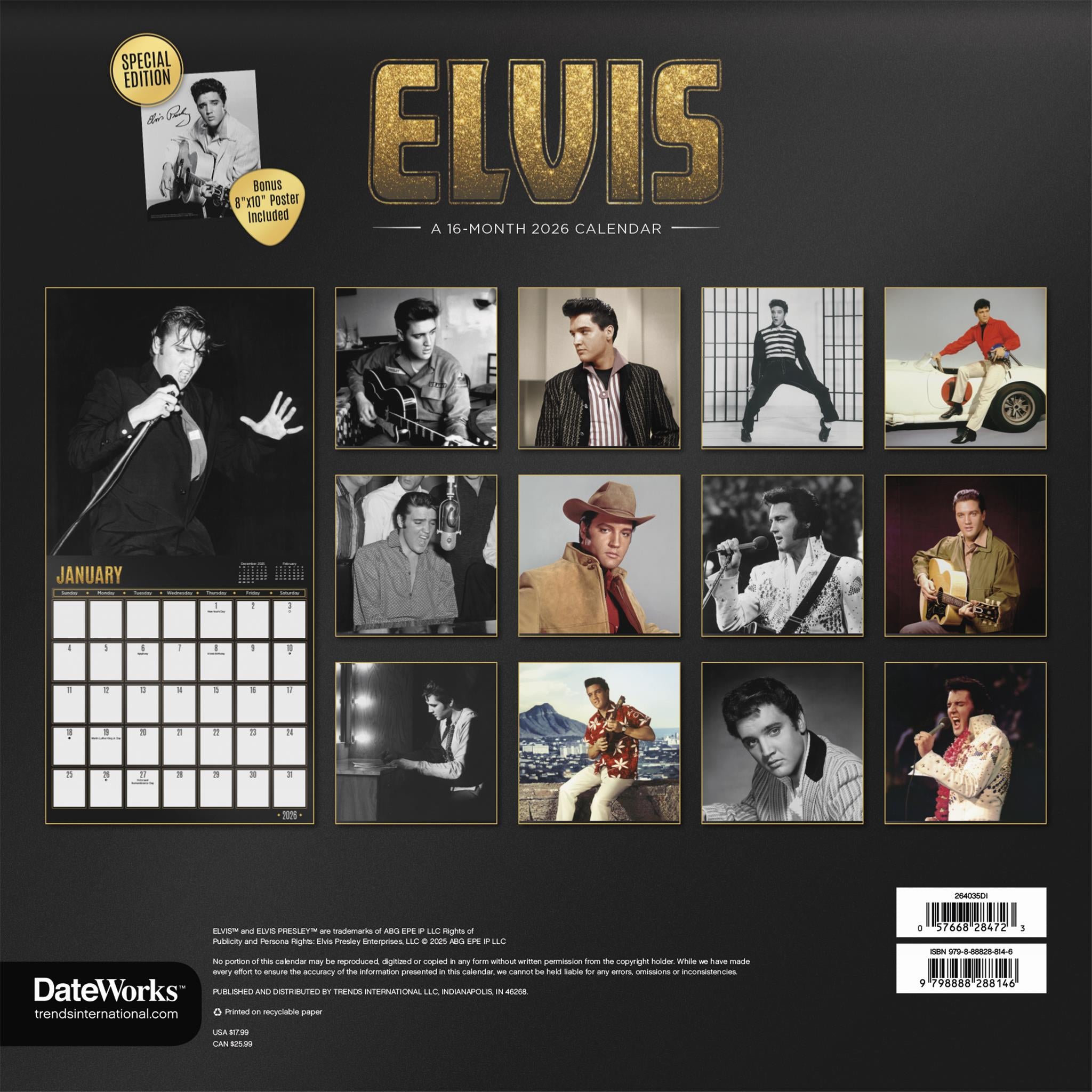 Elvis Presley Exclusive with Print 2026 Deluxe Wall Calendar