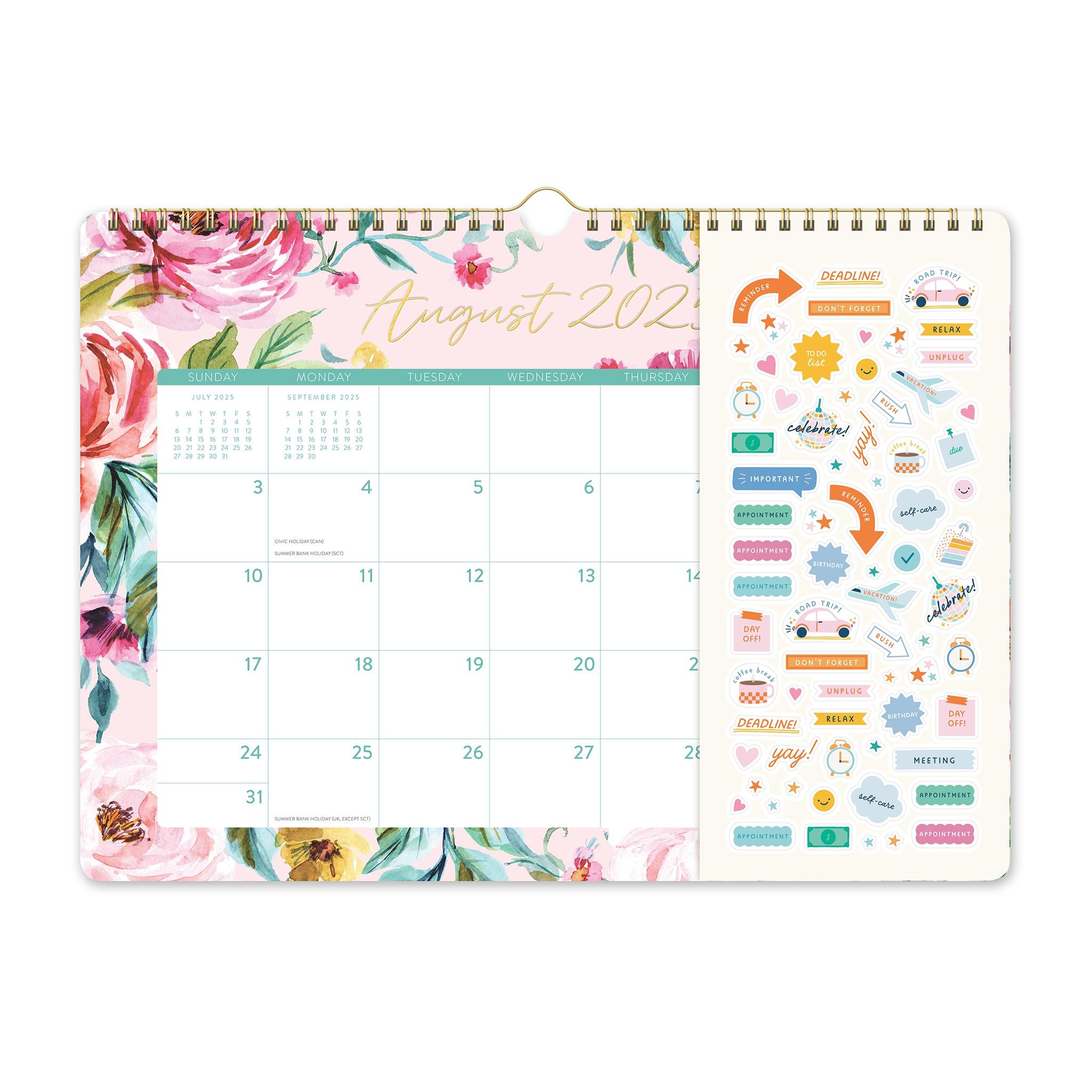 Bella Flora 2025-2026 Spiral Wall Calendar