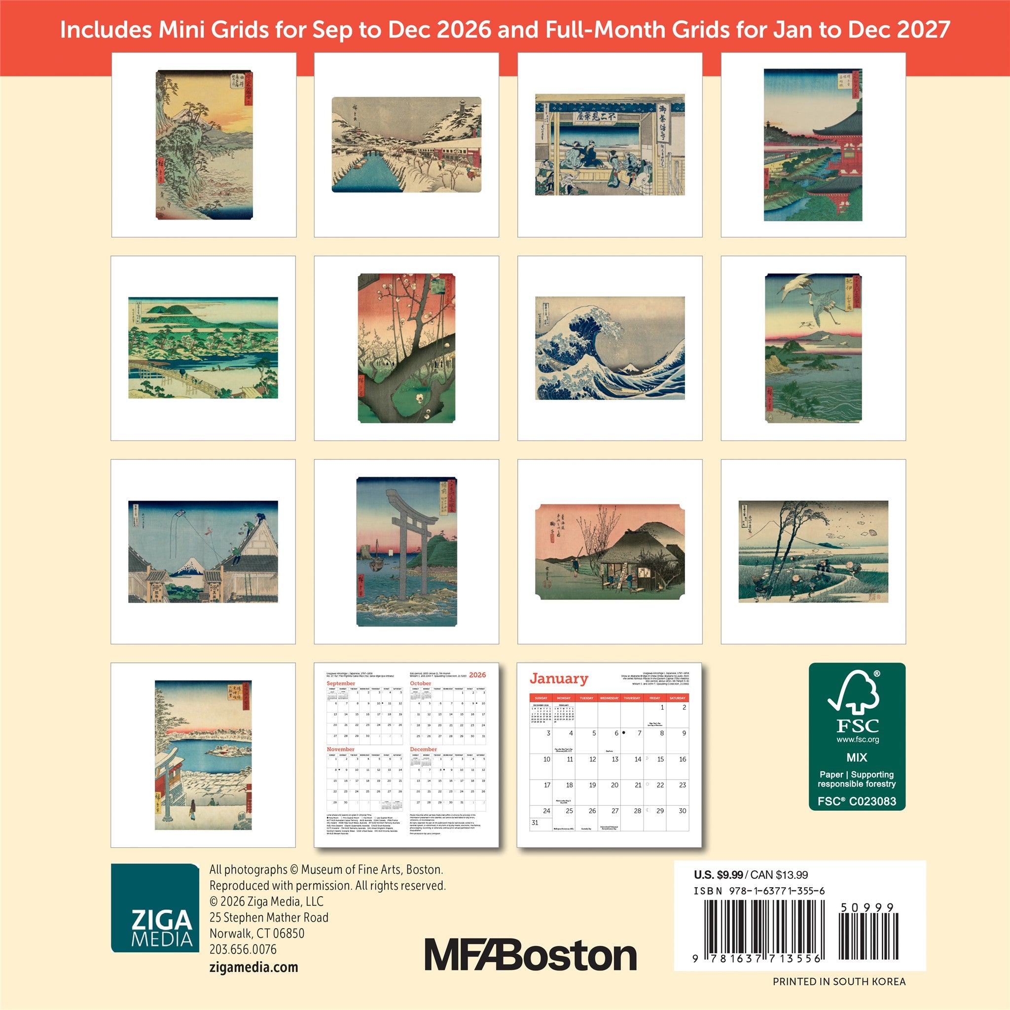 Japanese Woodblocks MFA Boston 2027 Mini Calendar