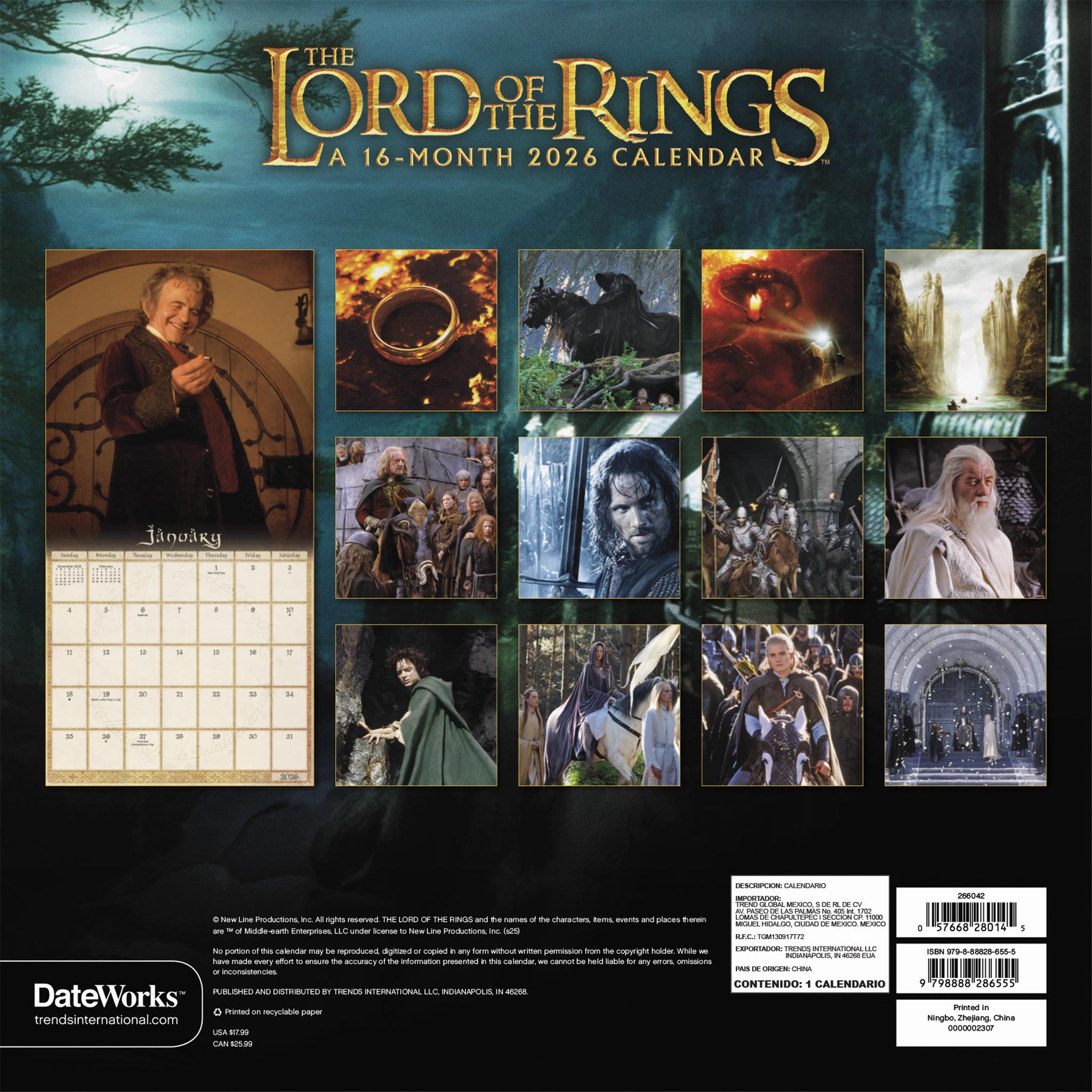 Lord Of The Rings 2026 Wall Calendar