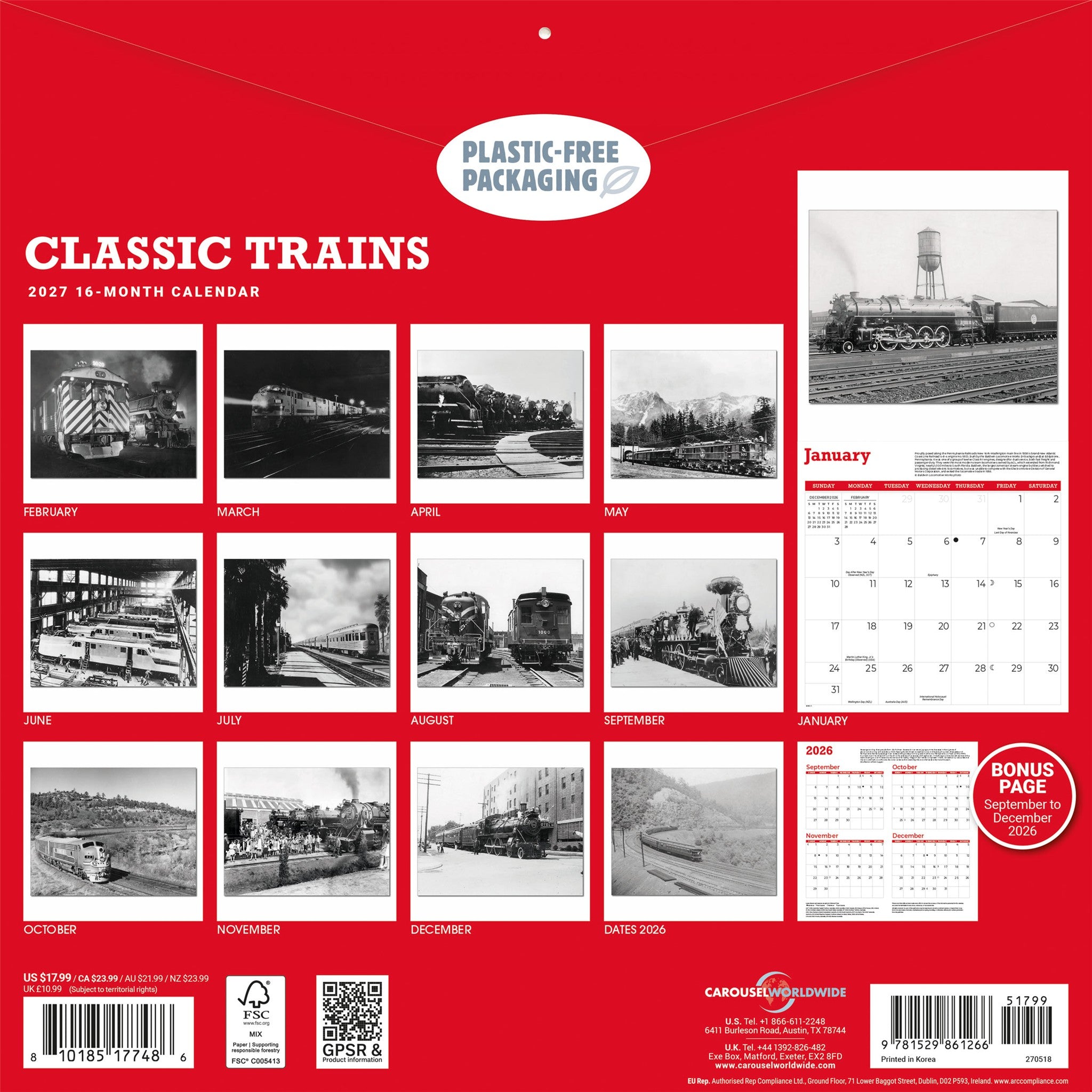 Classic Trains 2027 Wall Calendar