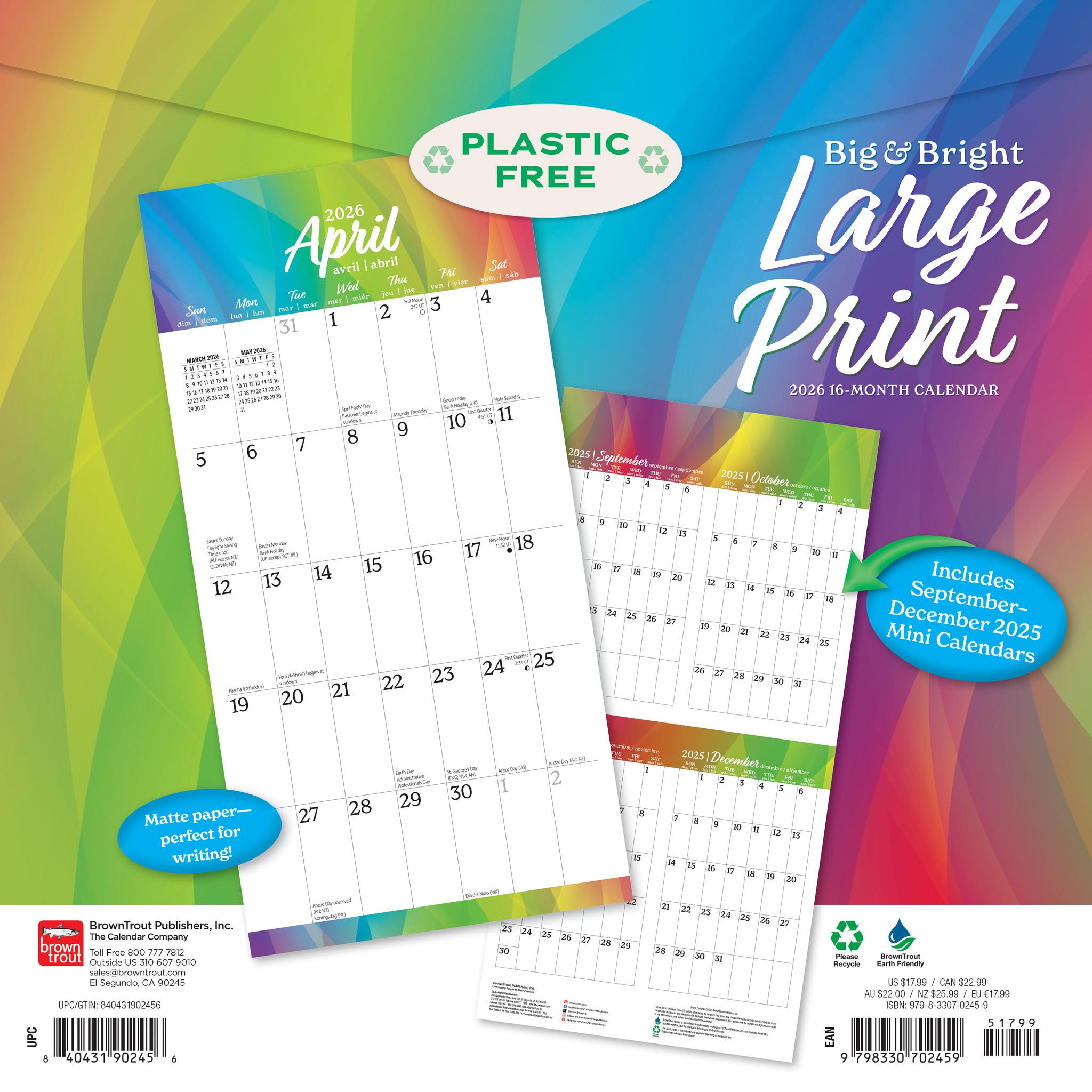 Big And Bright Large Print 2026 Wall Calendar