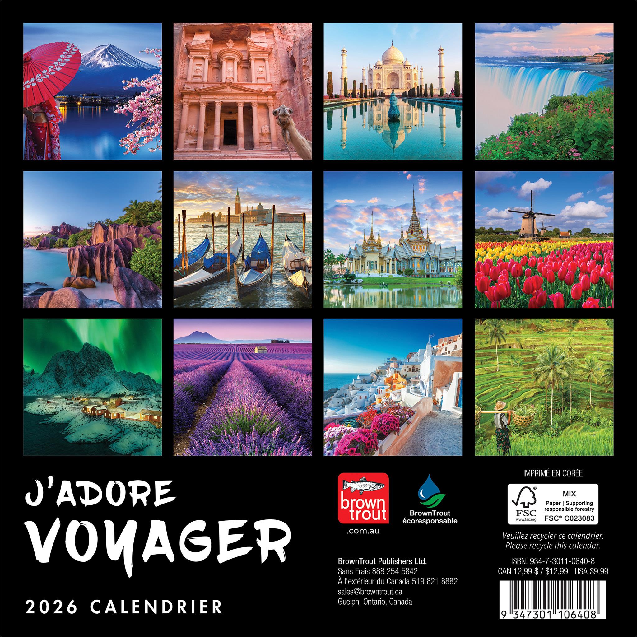 J'Adore Voyager 2026 Mini Calendar (French)