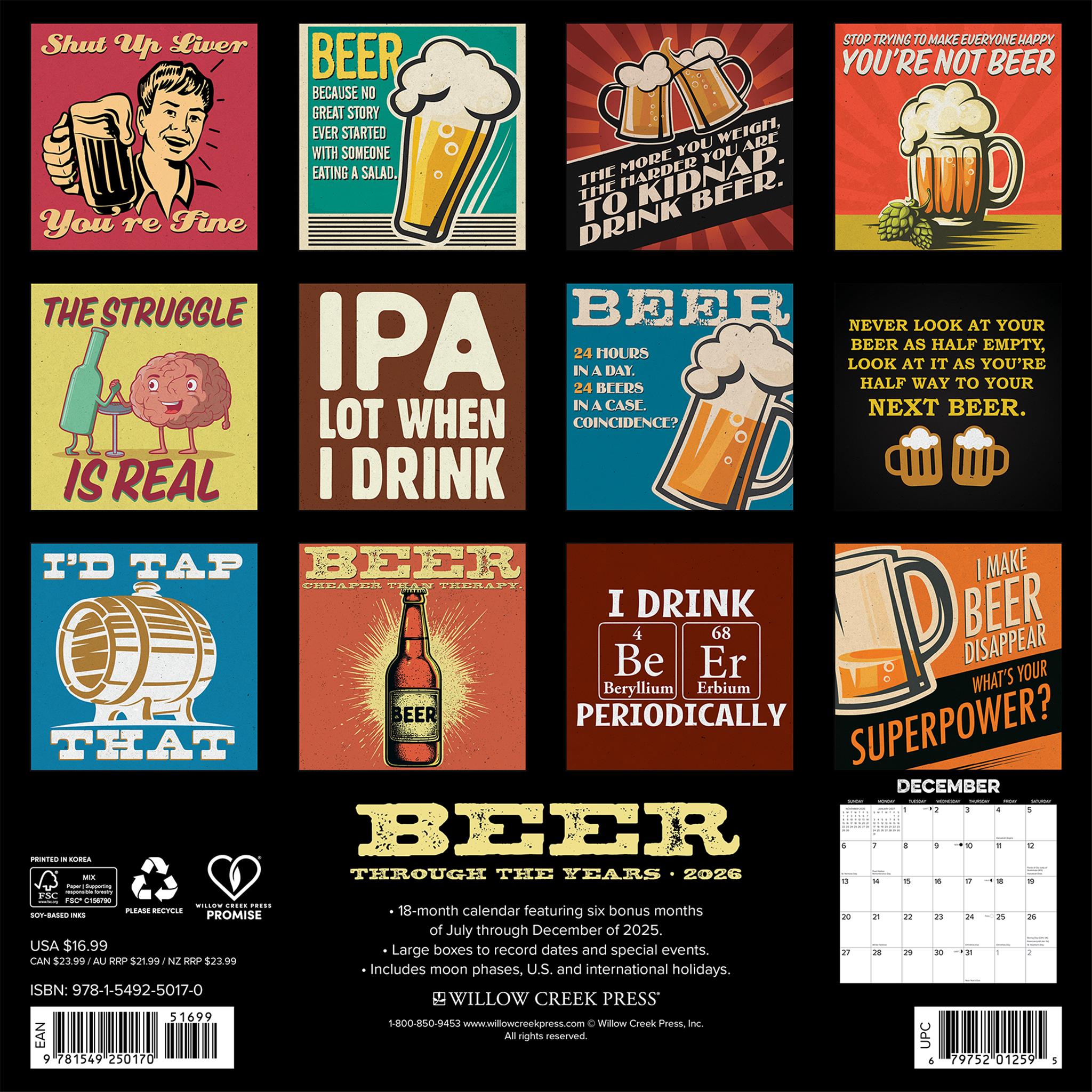 Beer Through The Years 2026 Wall Calendar