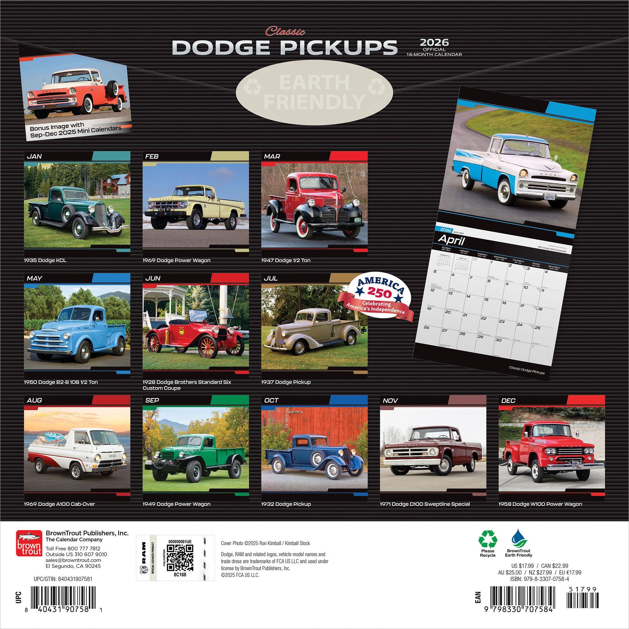 Classic Dodge Pickups 2026 Wall Calendar - Online Only