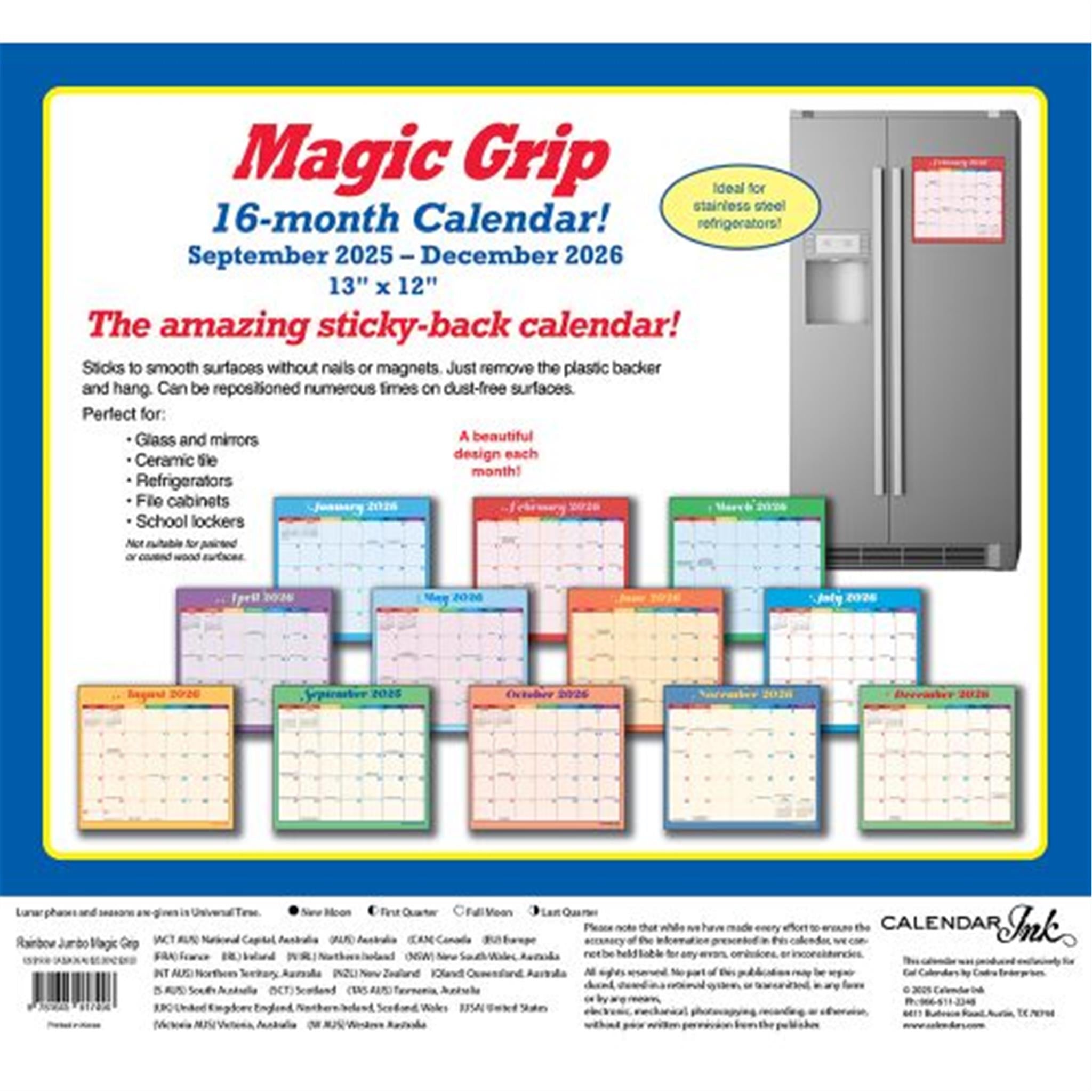 Rainbow Jumbo Magic Grip 2025-2026 Exclusive Wall Calendar