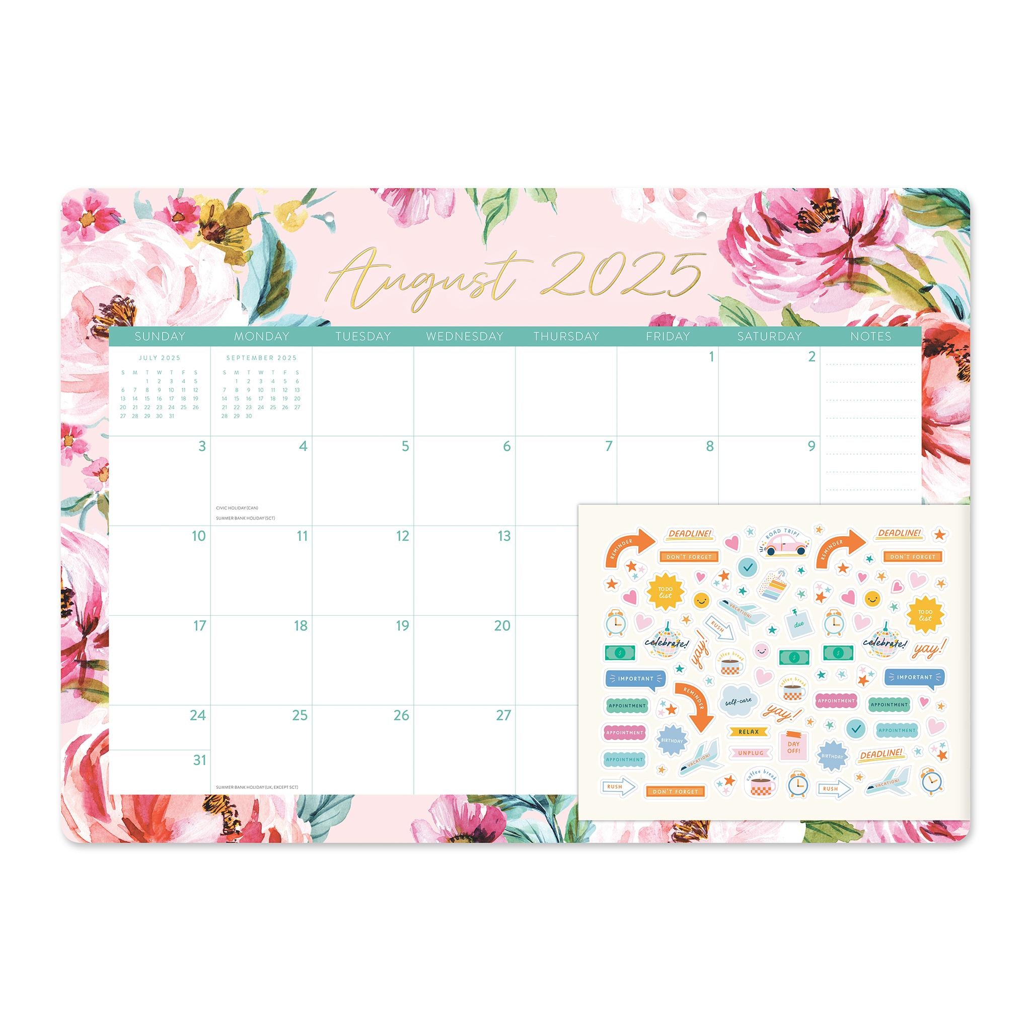 Bella Flora 2025-2026 Decorative Desk Pad Calendar