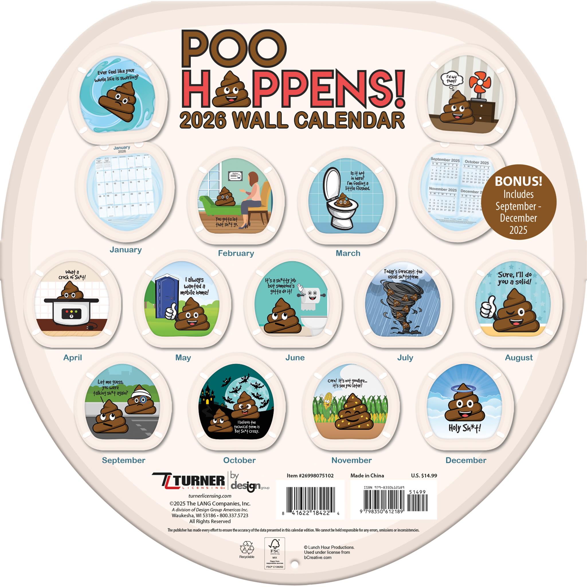 Poo Happens Die Cut 2026 Wall Calendar