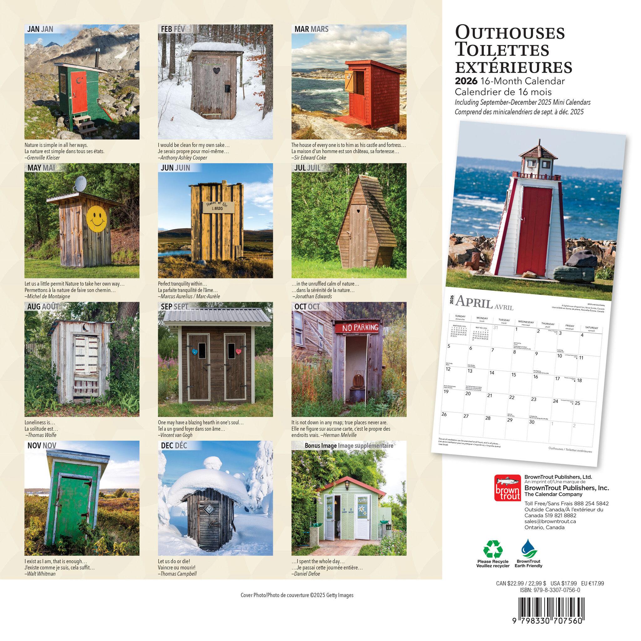 Outhouses Toilettes Extérieures 2026 Wall Calendar (French)