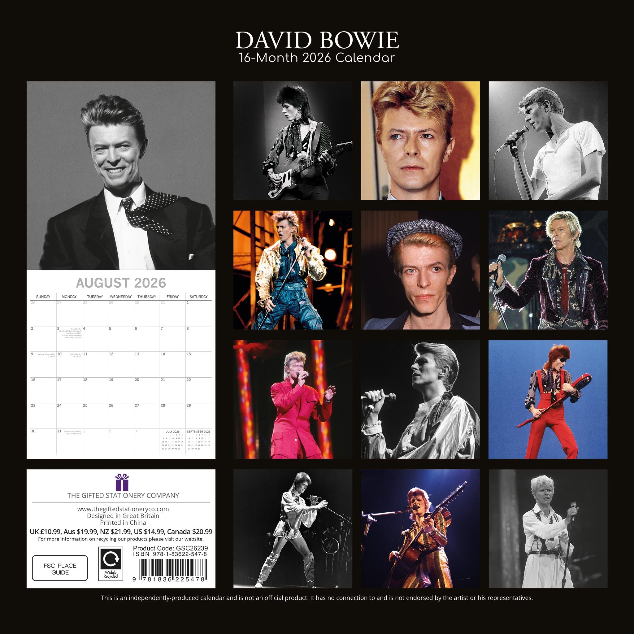 David Bowie 2026 Wall Calendar