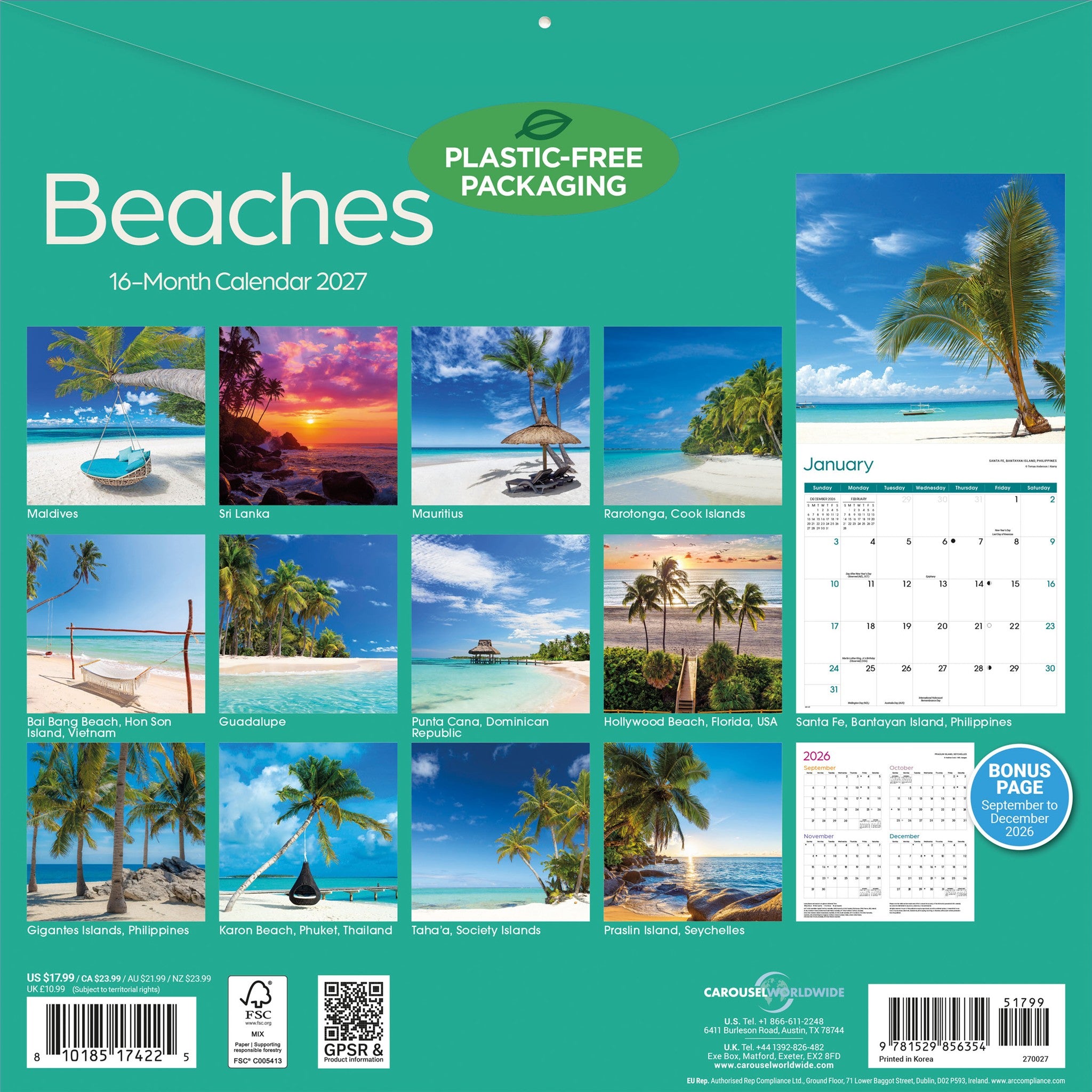 Beaches 2027 Wall Calendar