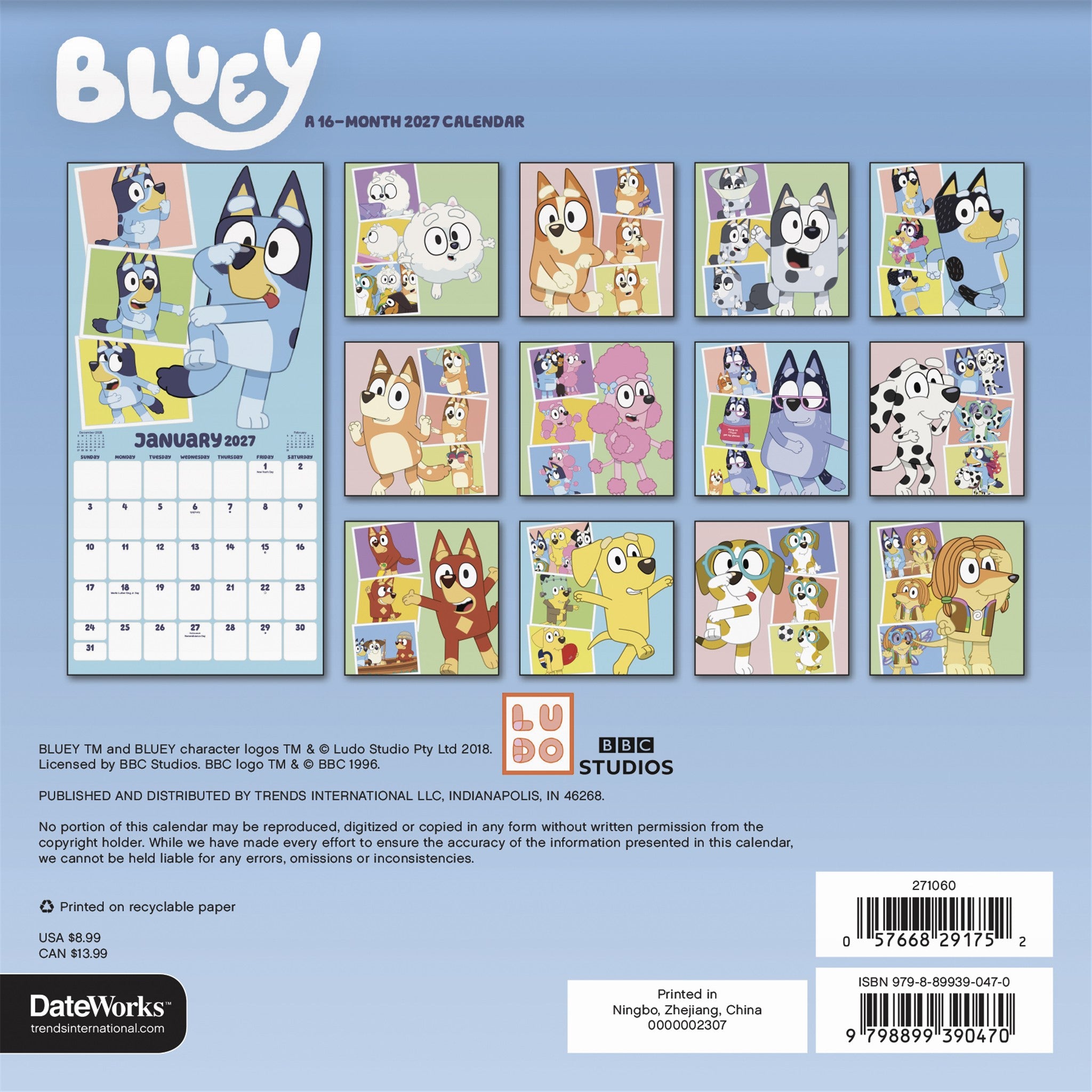 Bluey 2027 Mini Calendar