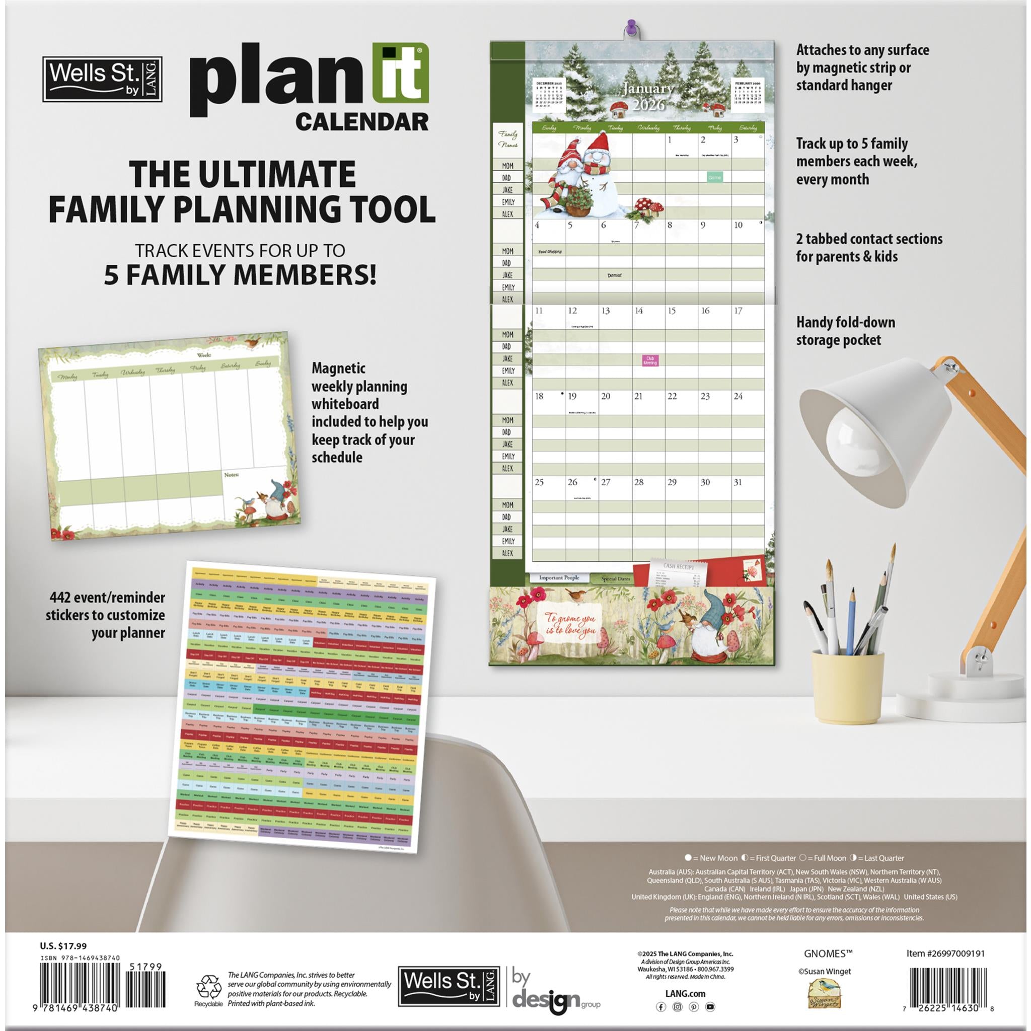 Gnomes Plan It Plus 2025-2026 Wall Calendar