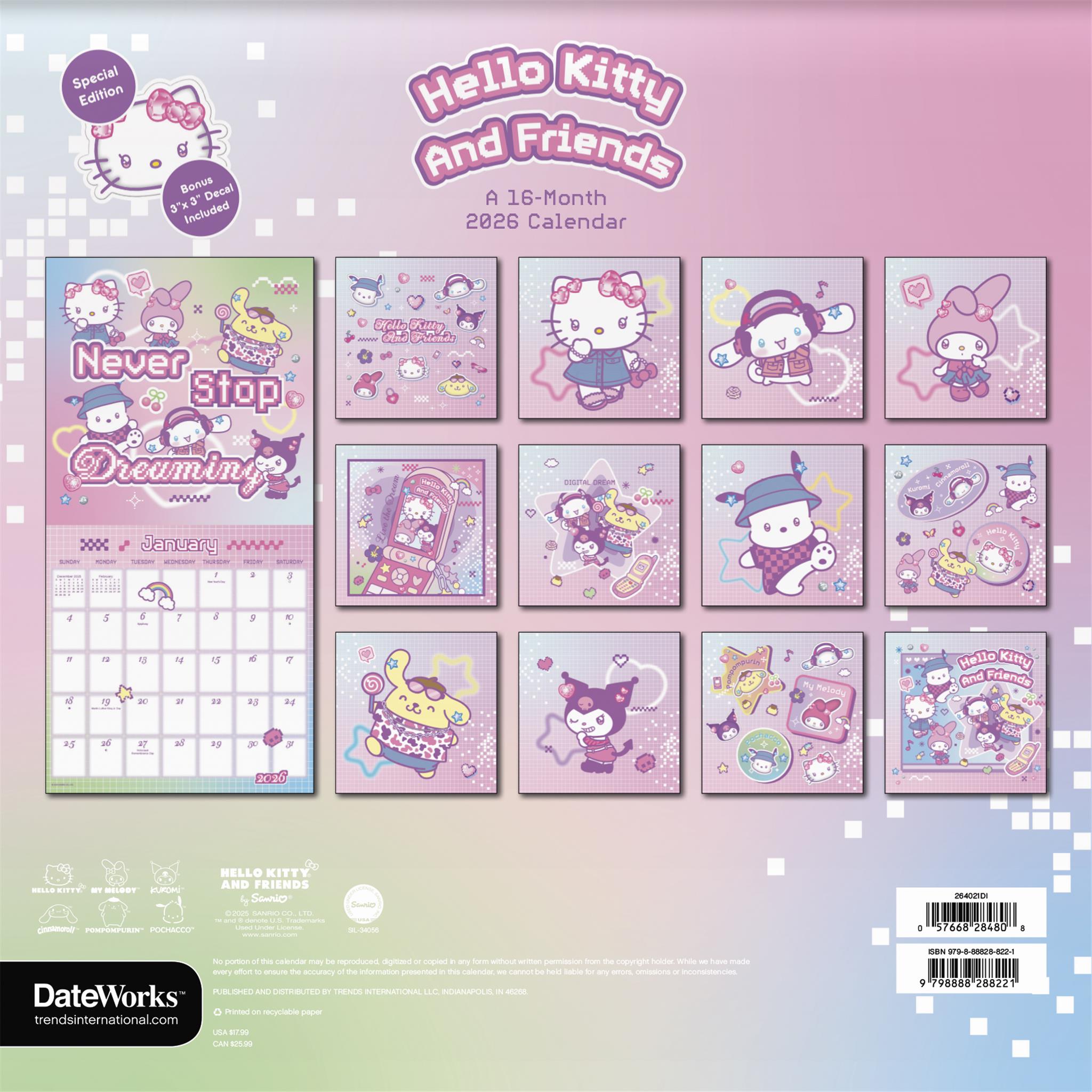 Hello Kitty And Friends Exclusive with Decal 2026 Deluxe Wall Calendar