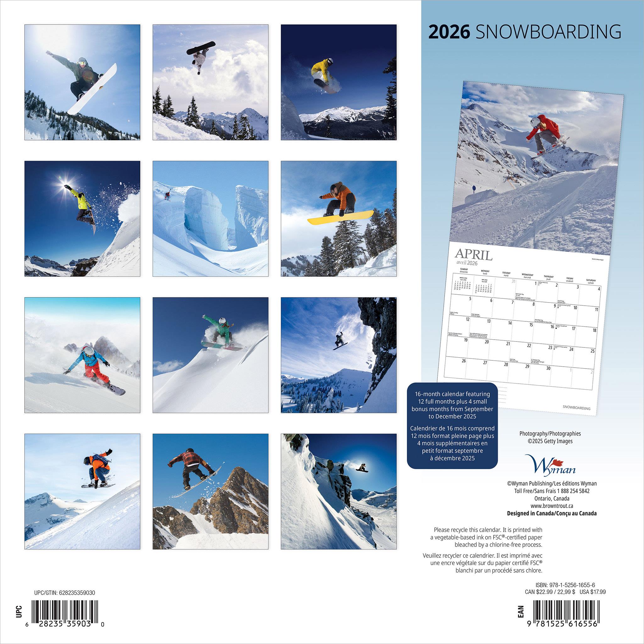 Snowboarding 2026 Wall Calendar