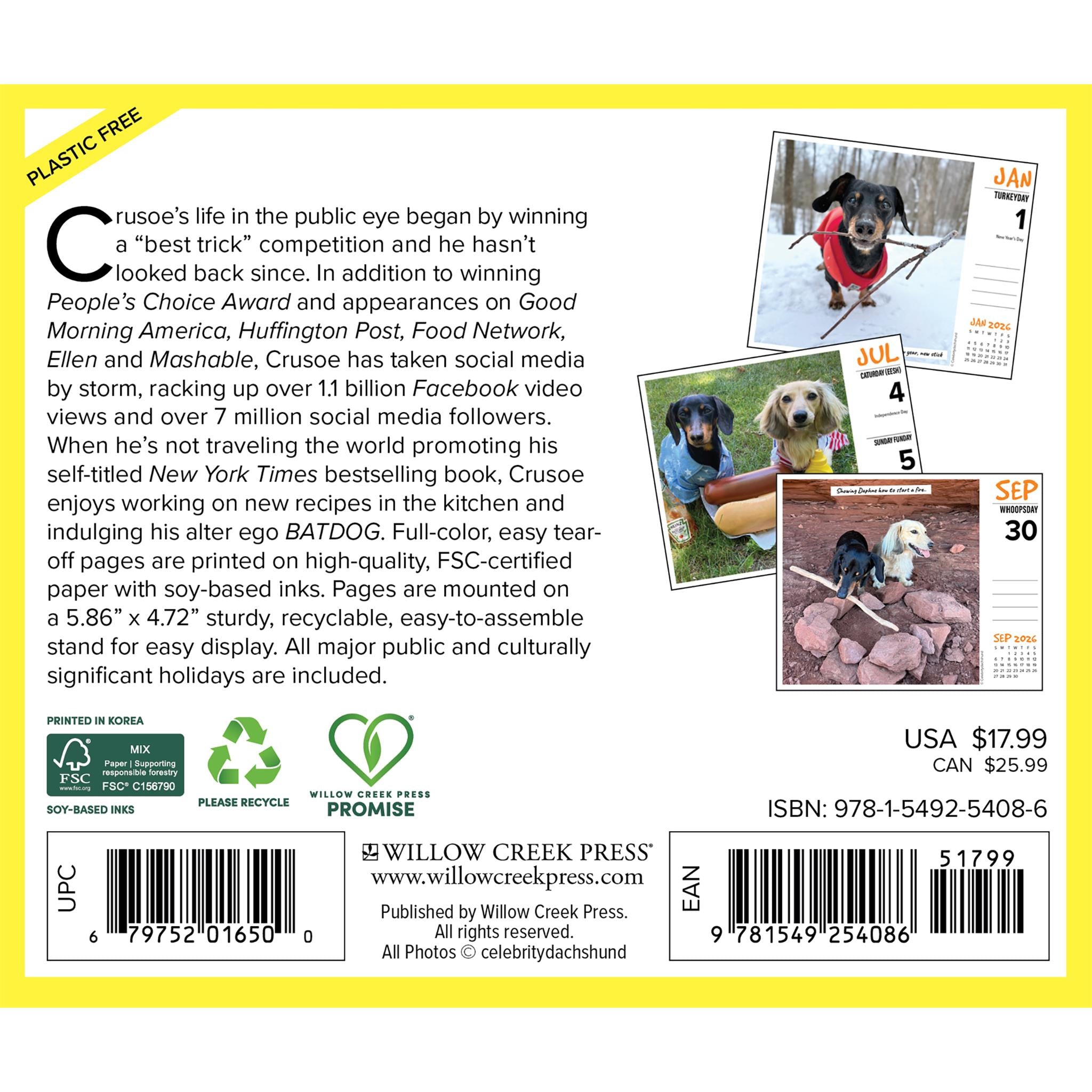 Crusoe The Celebrity Dachshund 2026 Box Calendar - Online Only