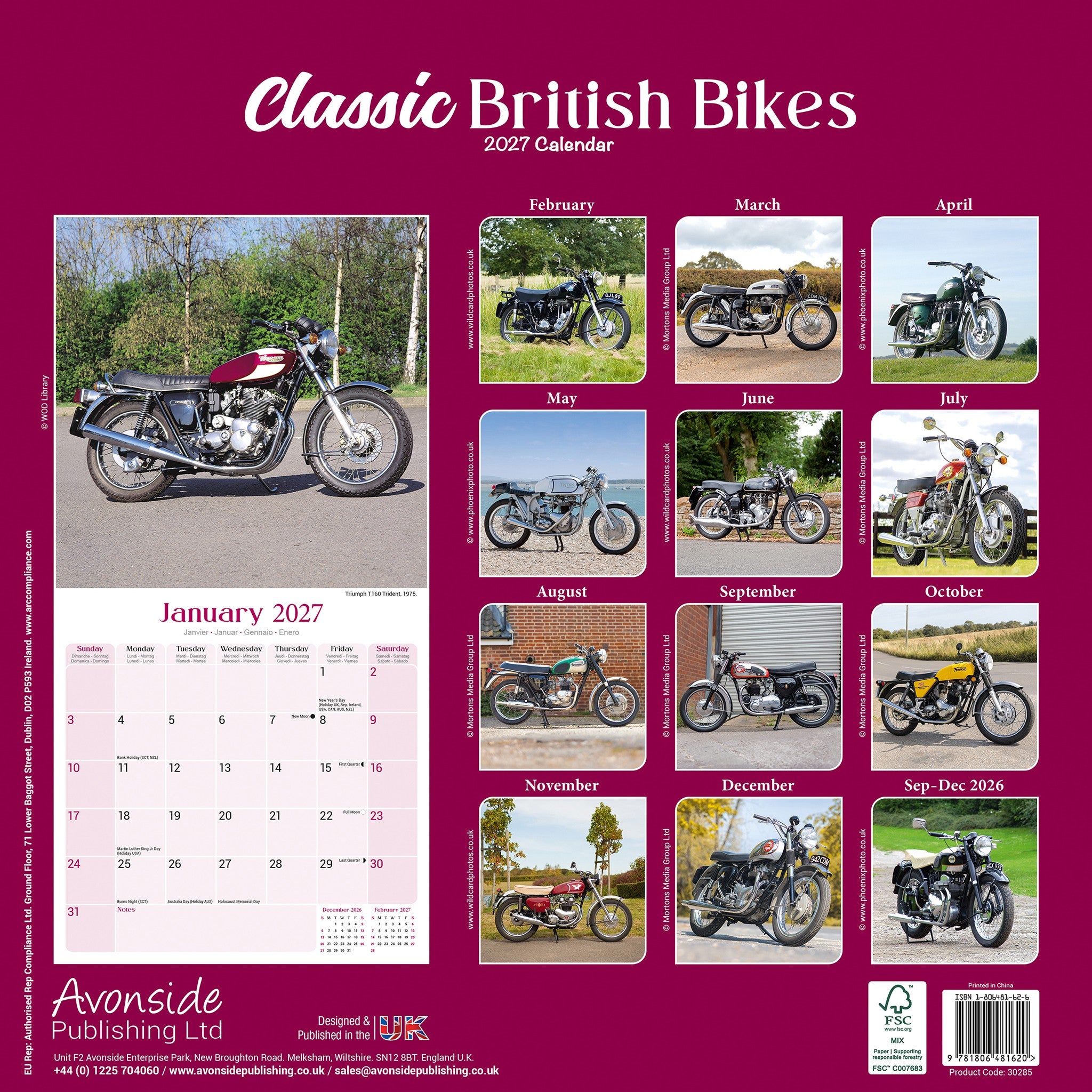 Classic British Bikes 2027 Wall Calendar